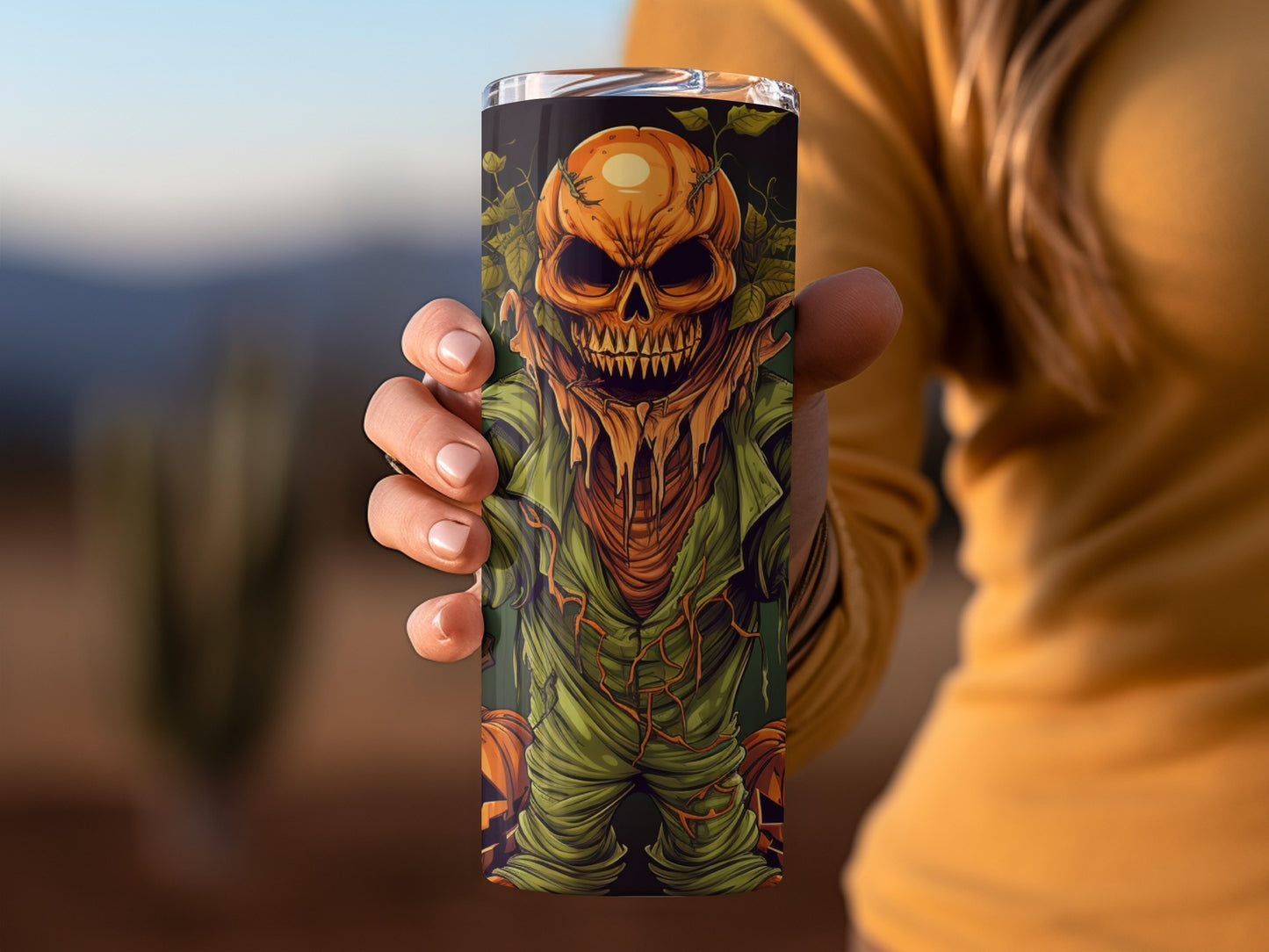 Creepy Skull and Pumpkin Design Insulated Tumbler