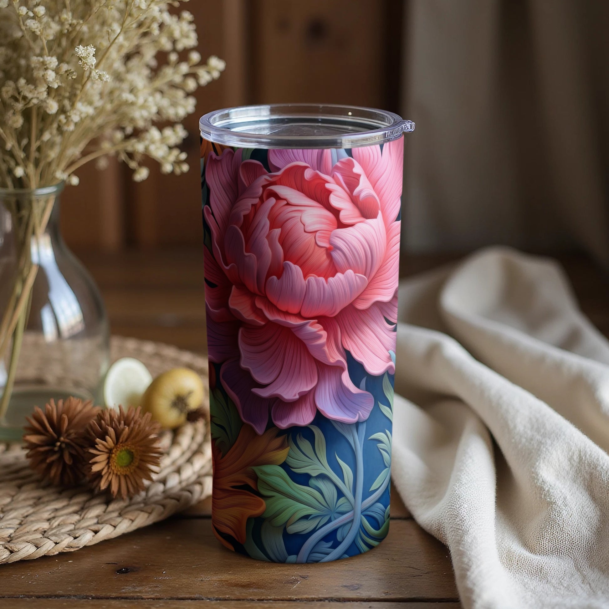 Floral Peony Insulated Travel Tumbler with Lid Product