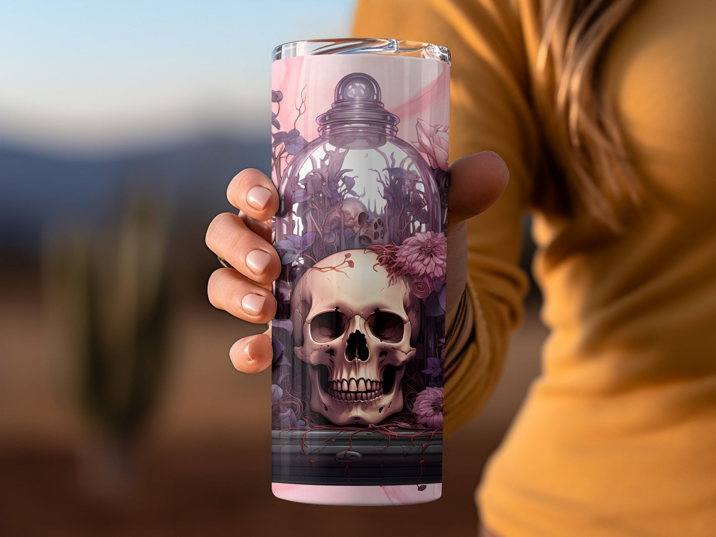 Gothic Skull Floral Design Vacuum Insulated Tumbler