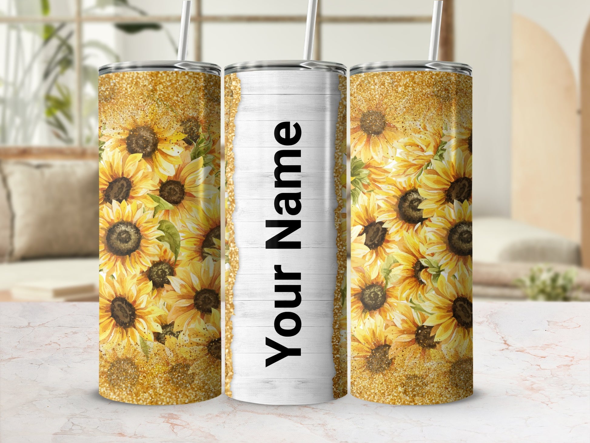 Personalized Sunflower Pattern Insulated Tumbler