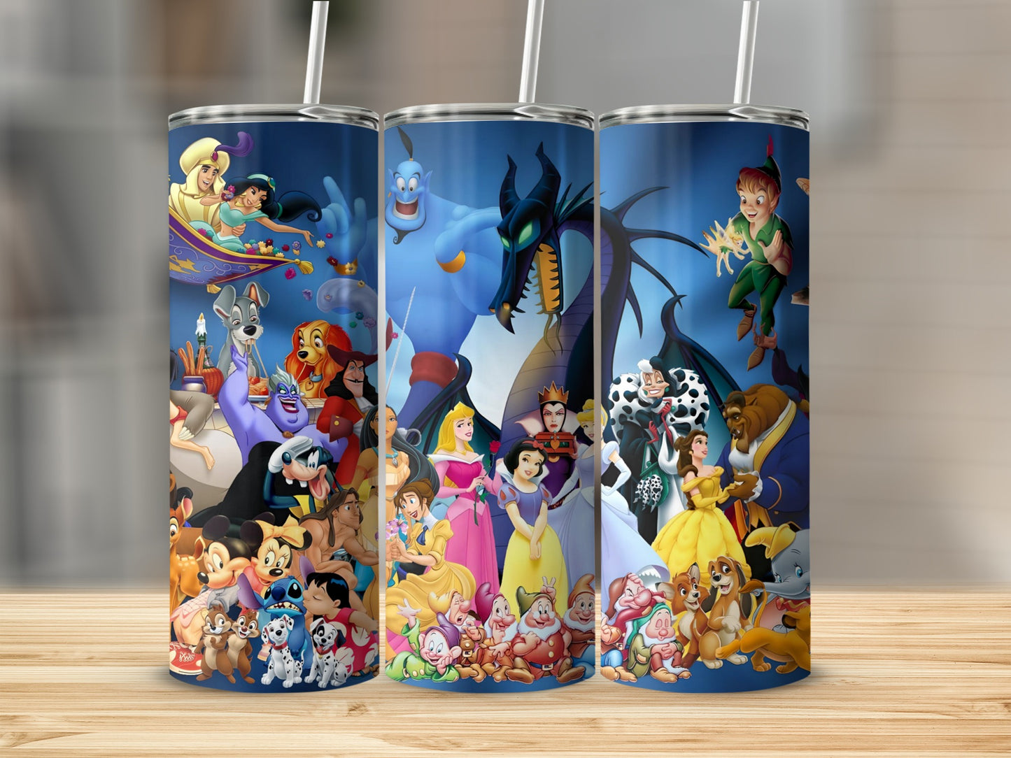 Colorful Disney Characters Tumbler Cups with Lids