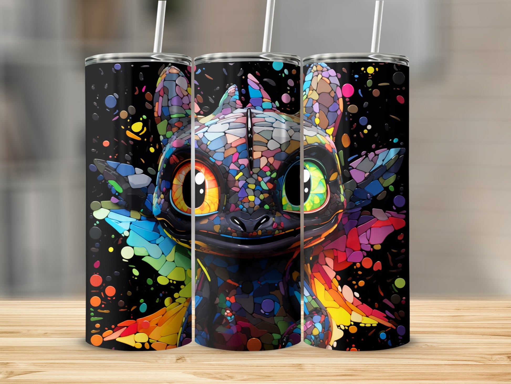 Colorful Stained Glass Dragon Art Tumbler Cup