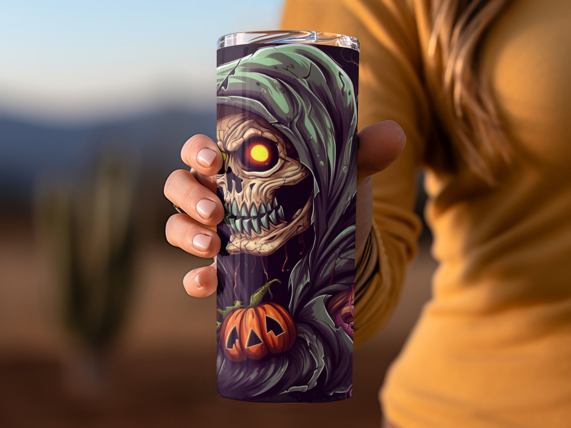 Halloween Skull Tumbler with Pumpkin Design Cup