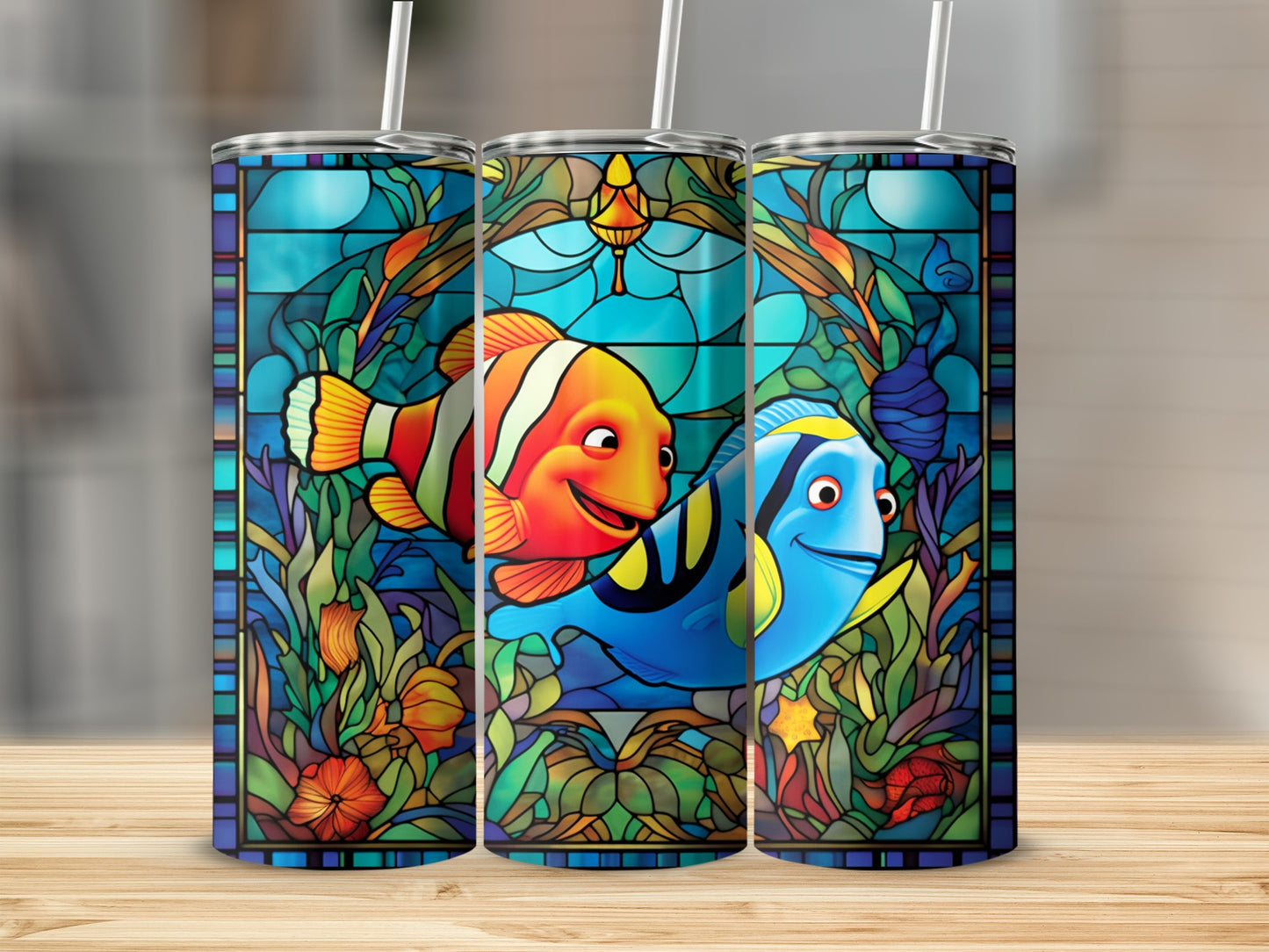 Vibrant Underwater Scene Stained Glass Tumbler