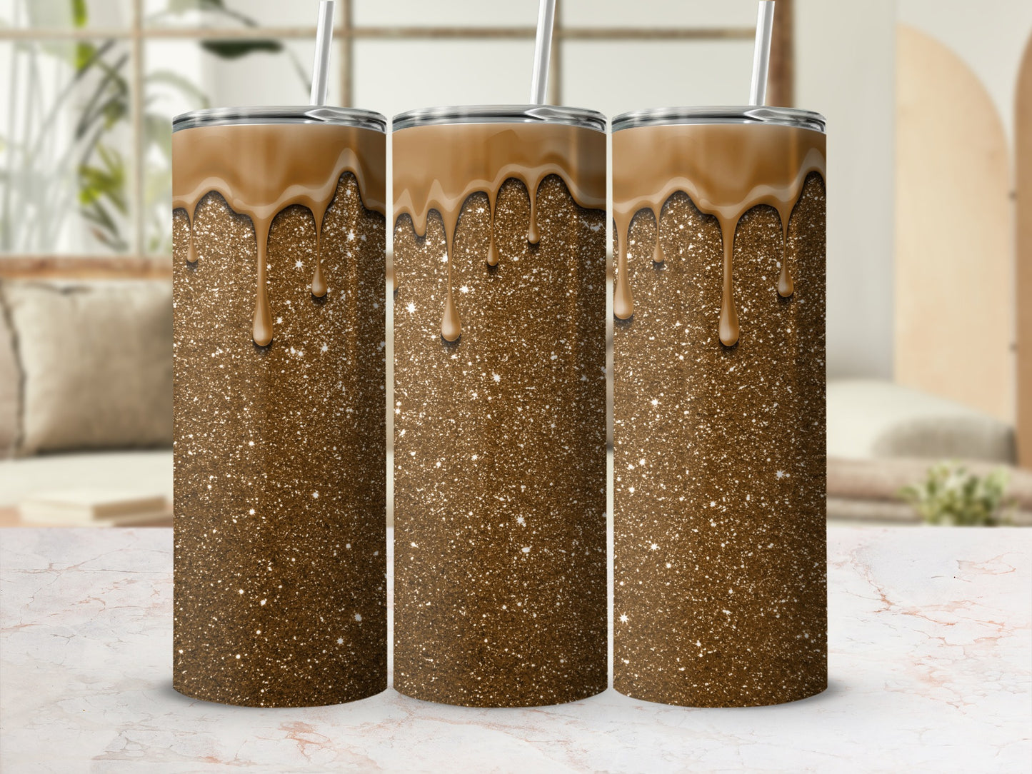 Shimmering Brown Glitter Drip Tumbler Product