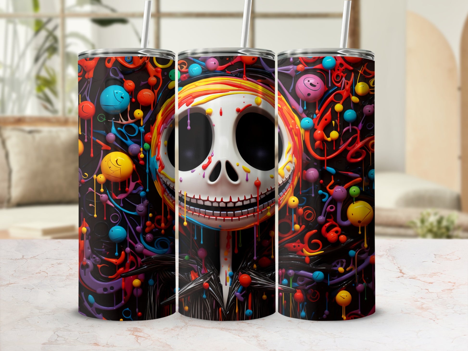 Colorful Skull Art with Abstract Patterns Tumbler