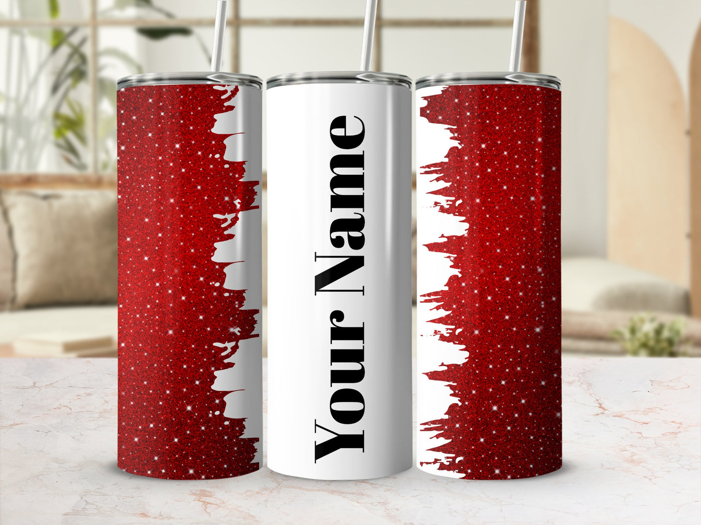 Personalized Red Sparkle Tumbler with Custom Name