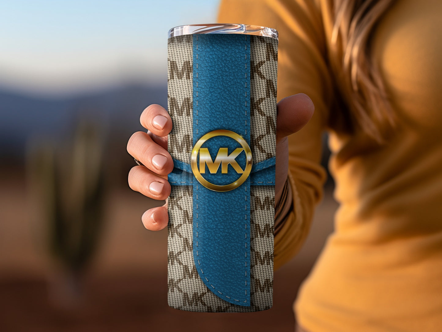 Elegant Blue Patterned Insulated Travel Tumbler Cup