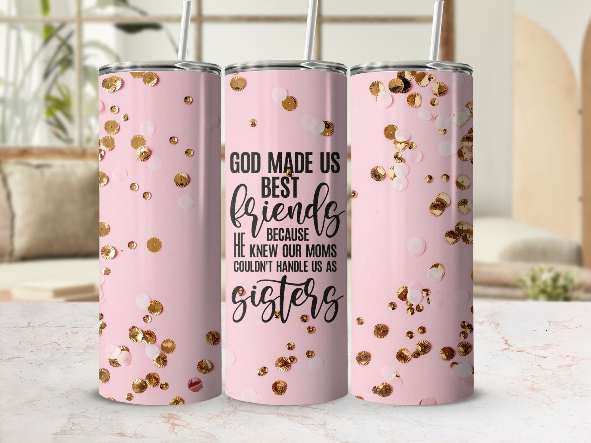 God Made Us Best Friends Tumbler with Gold Confetti