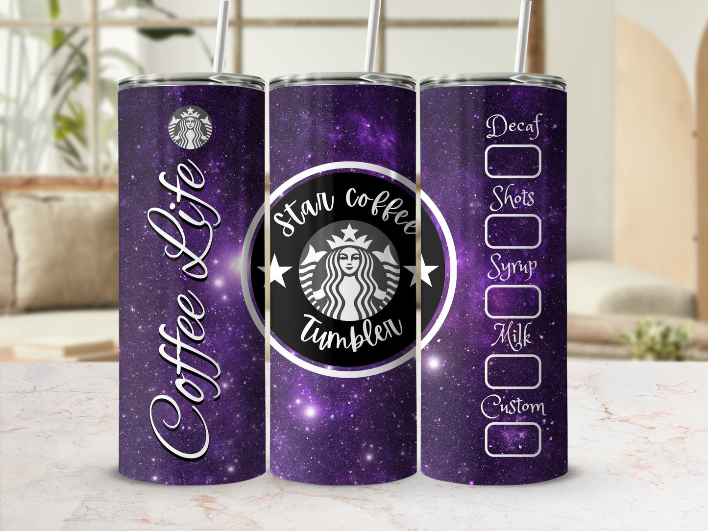 Coffee Life Star Coffee Tumbler Purple Galaxy Style