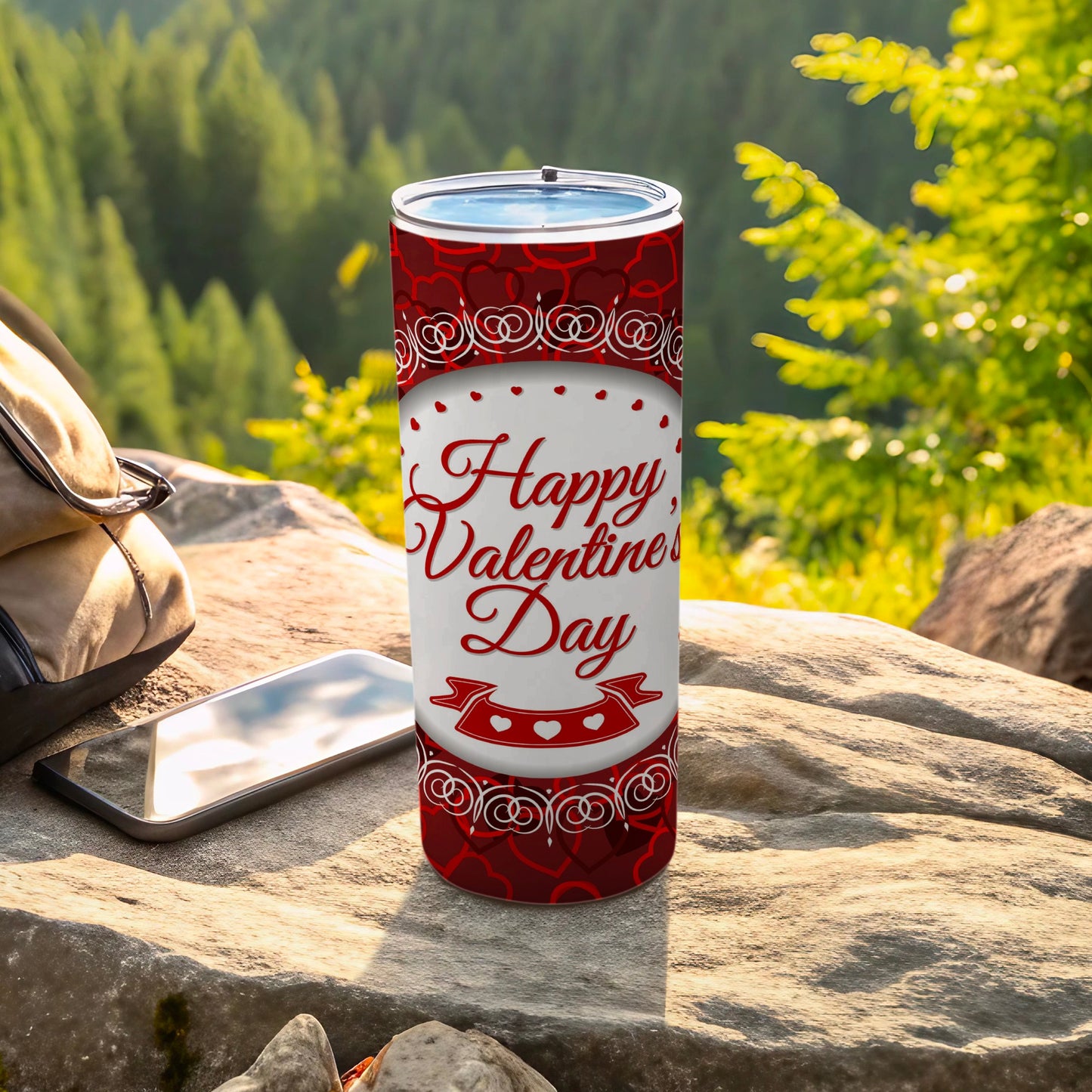 Happy Valentine's Day Hearts Red White Tumbler product type