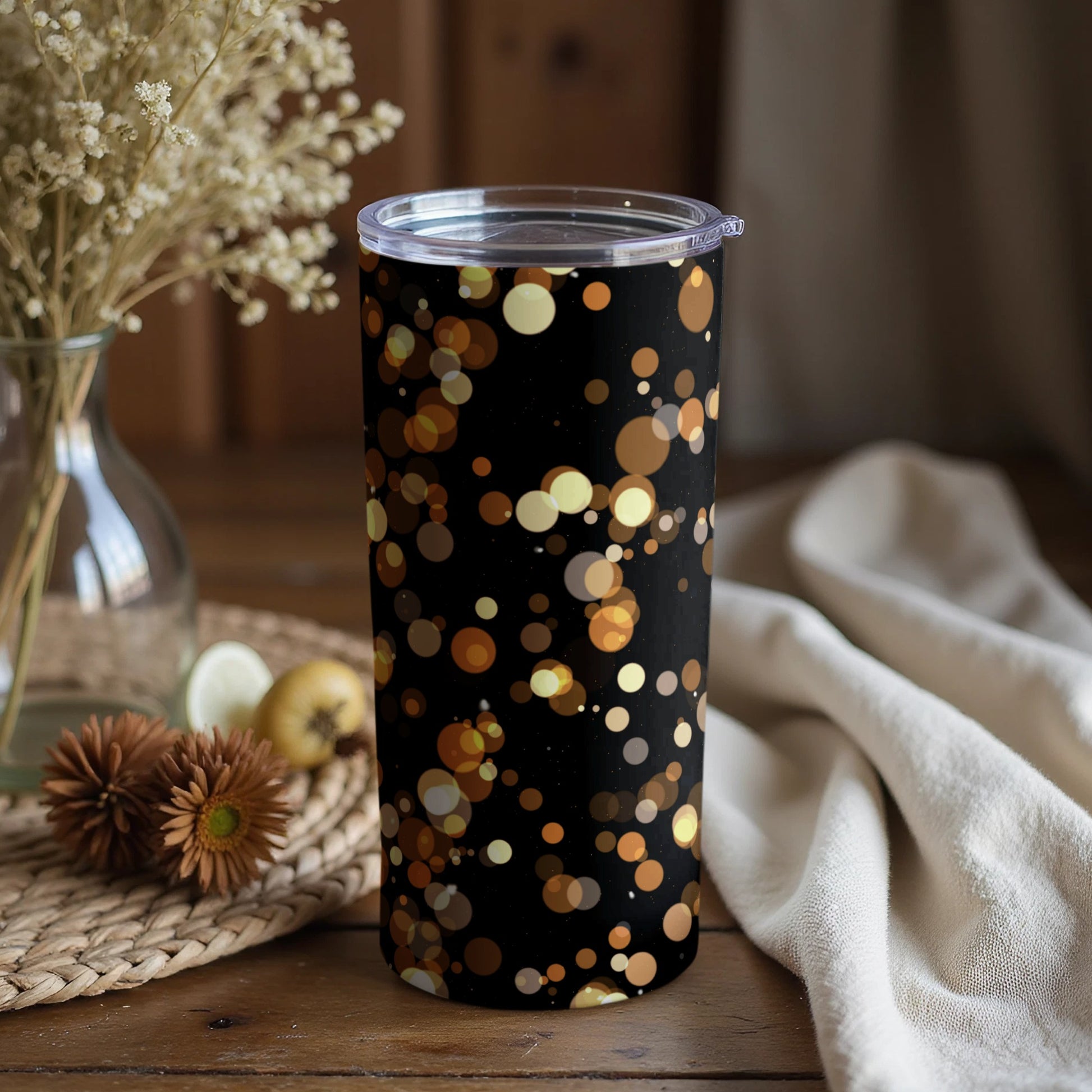 Elegant Black and Gold Bokeh Tumbler Design