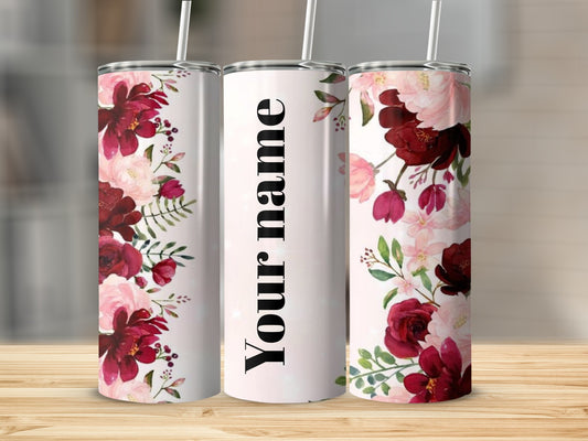 Personalized Floral Tumbler Custom Name Water Bottle