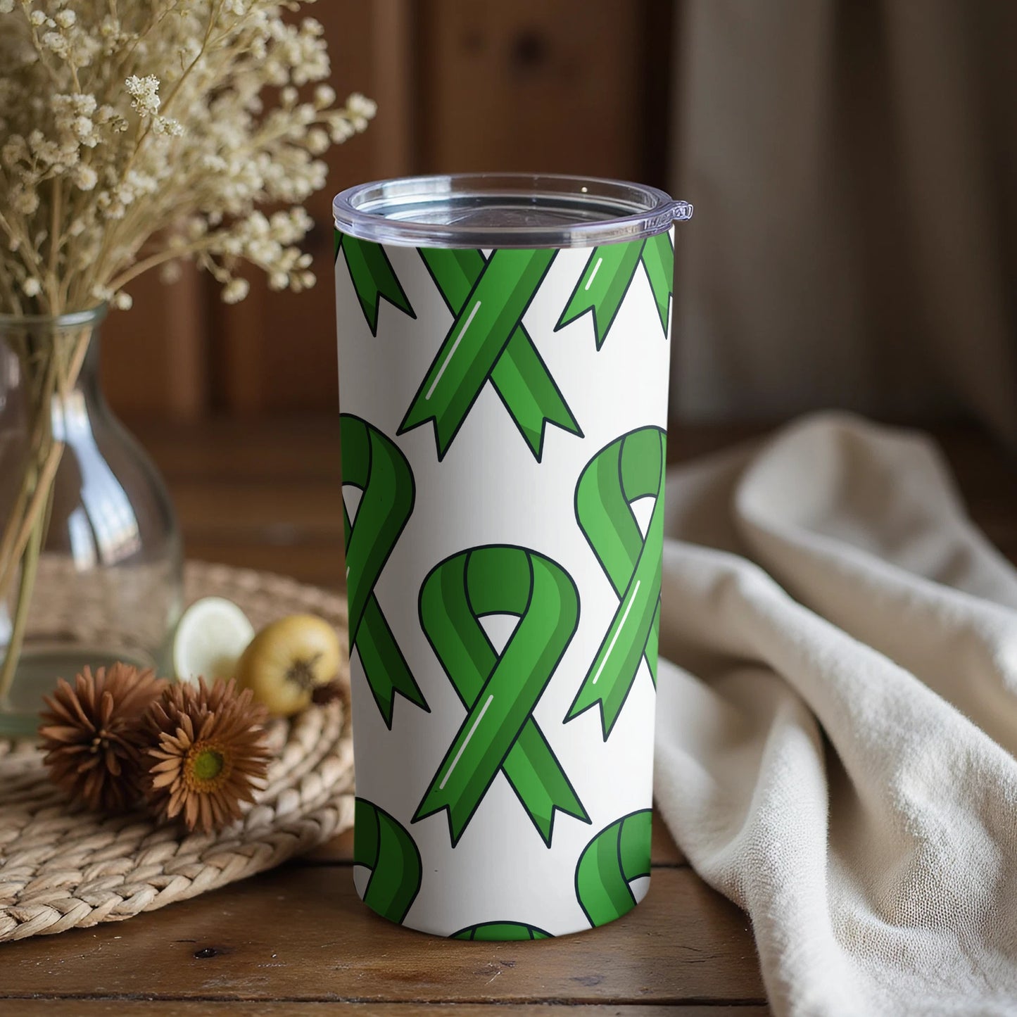 Green Ribbon Pattern Insulated Tumbler for Everyday Use