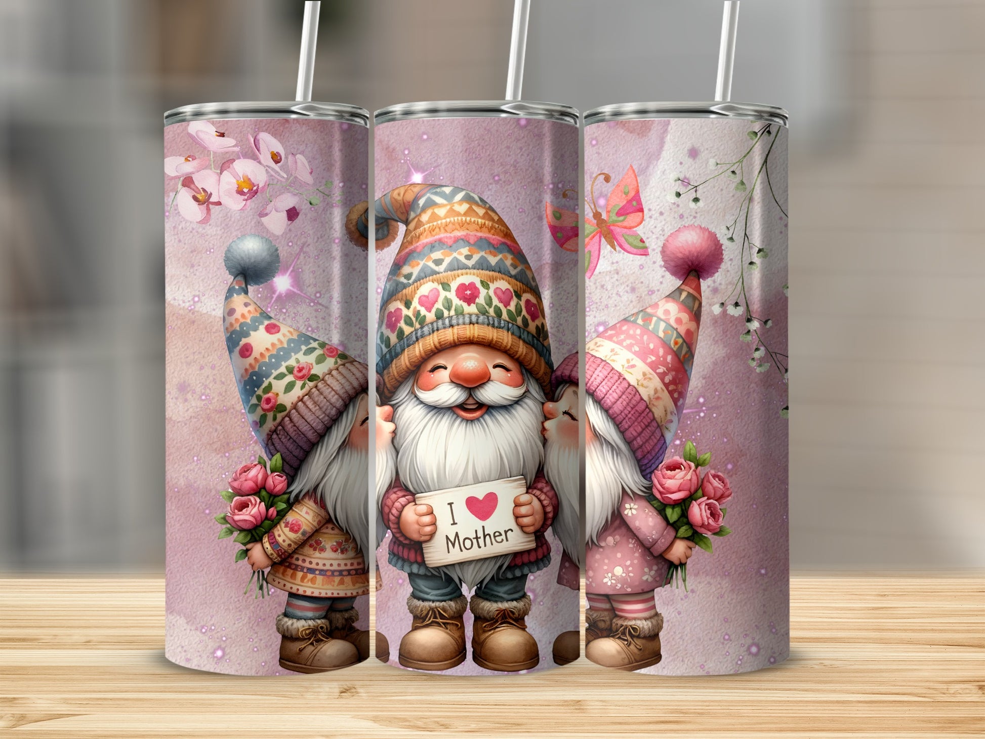 Adorable Gnomes I Love Mother Design Tumbler