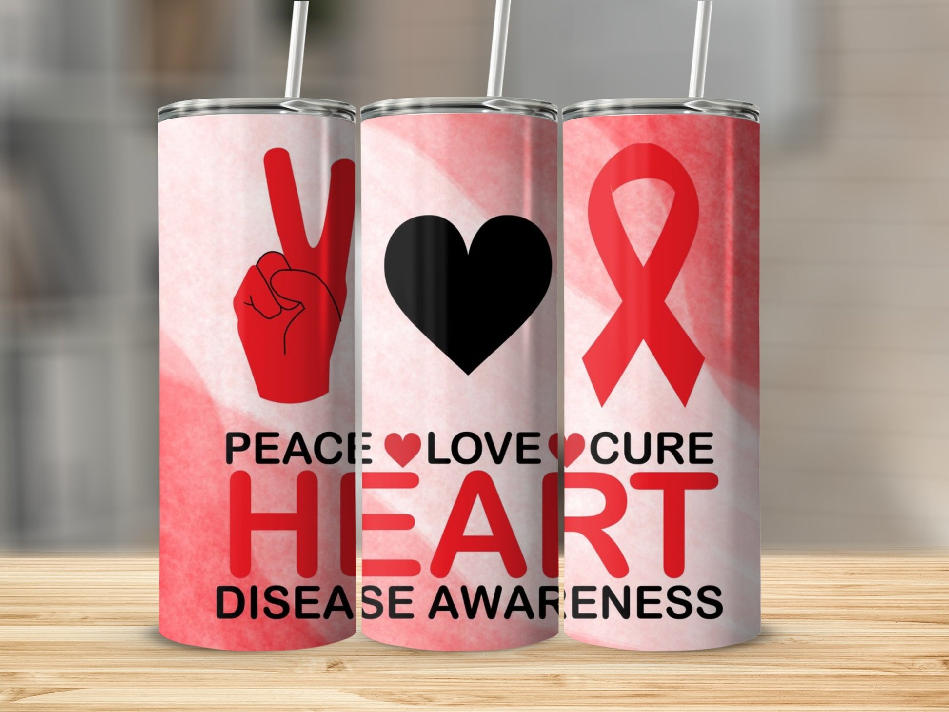 Peace Love Cure Heart Disease Awareness Tumbler