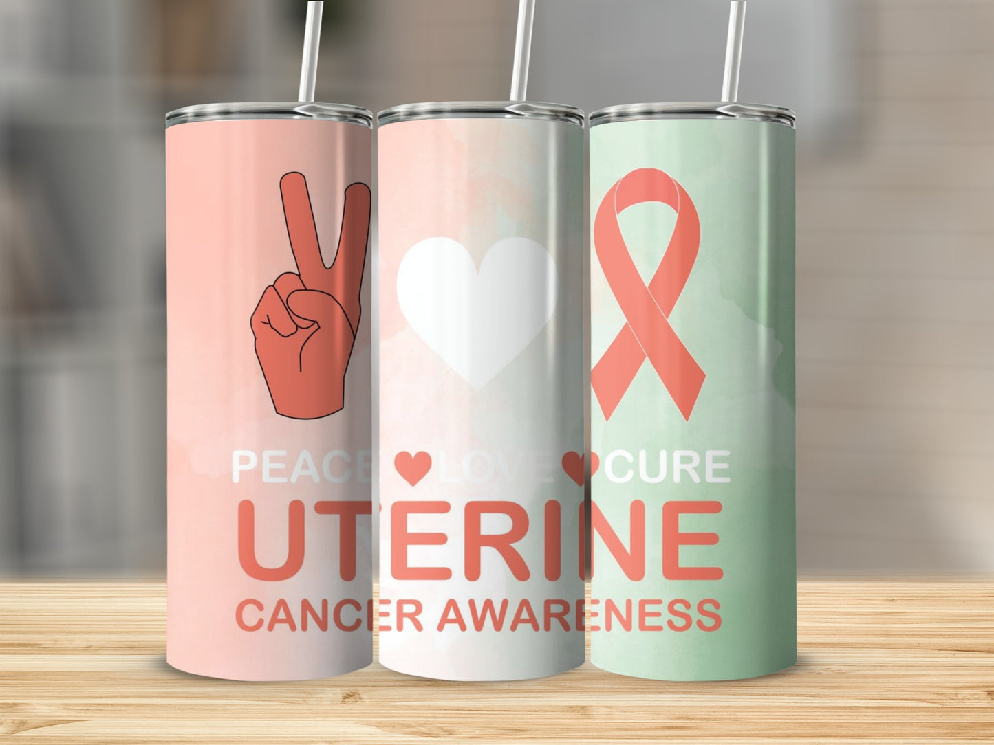 Peace Love Cure Uterine Cancer Awareness Tumbler