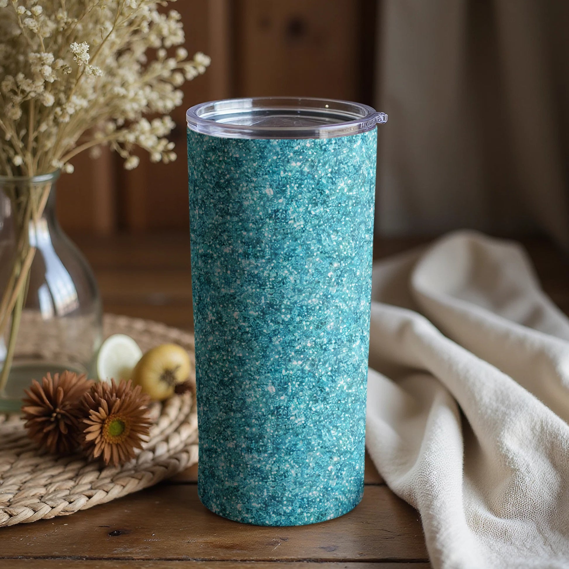 Aqua Speckled Pattern Travel Tumbler for Daily Use