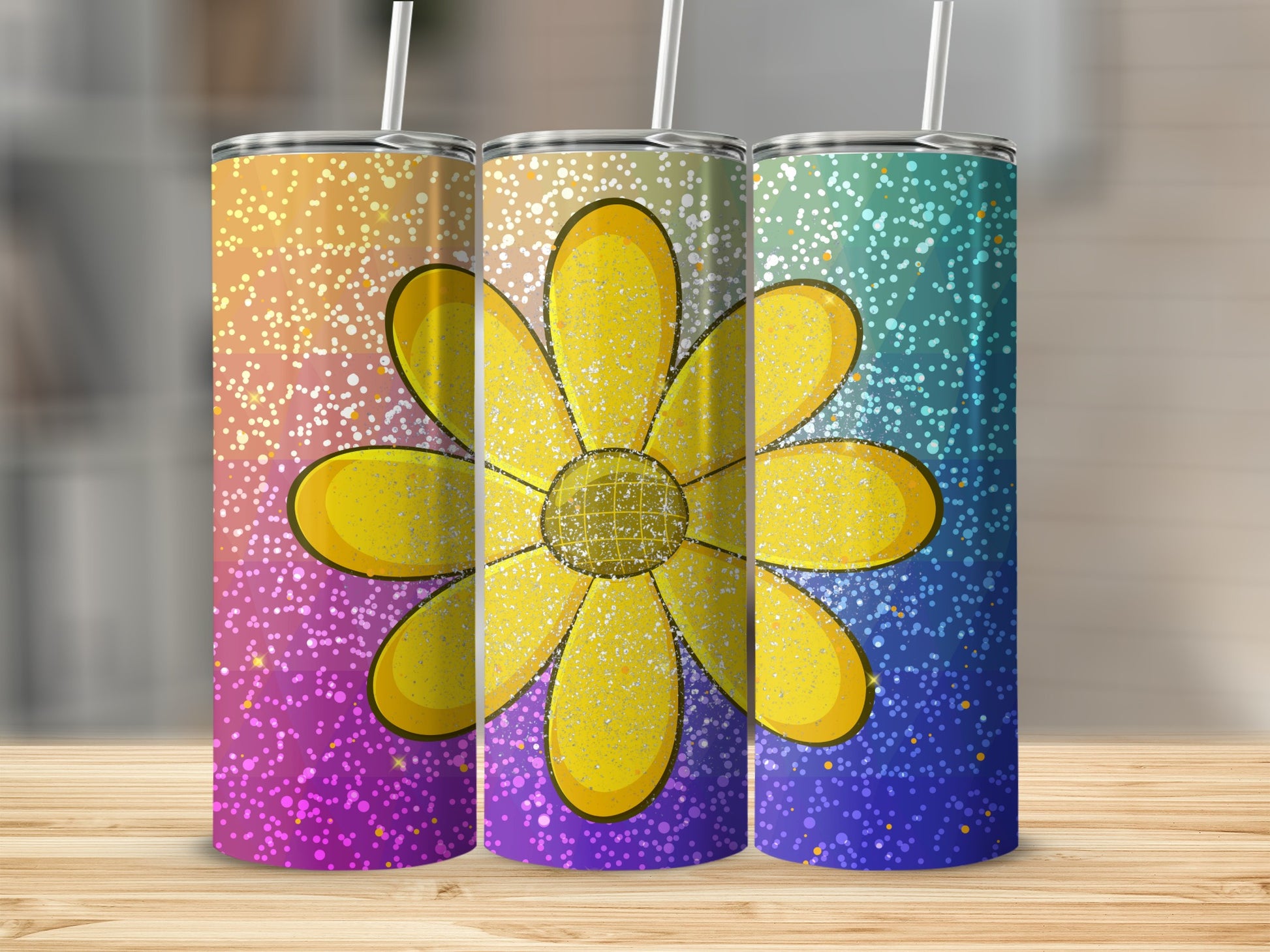 Colorful Yellow Flower Design Sparkling Tumbler Product
