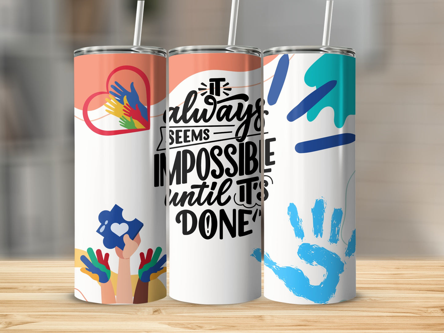 Motivational Tumblers with Colorful Hand Prints