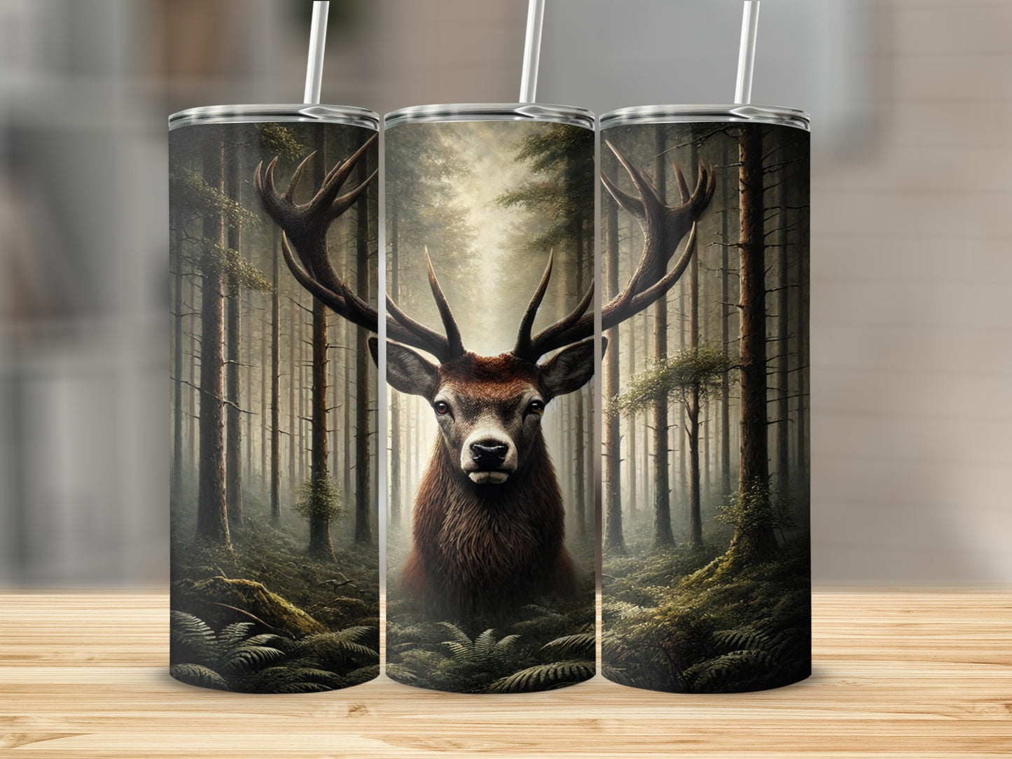 Majestic Forest Deer Design Insulated Tumbler Cup