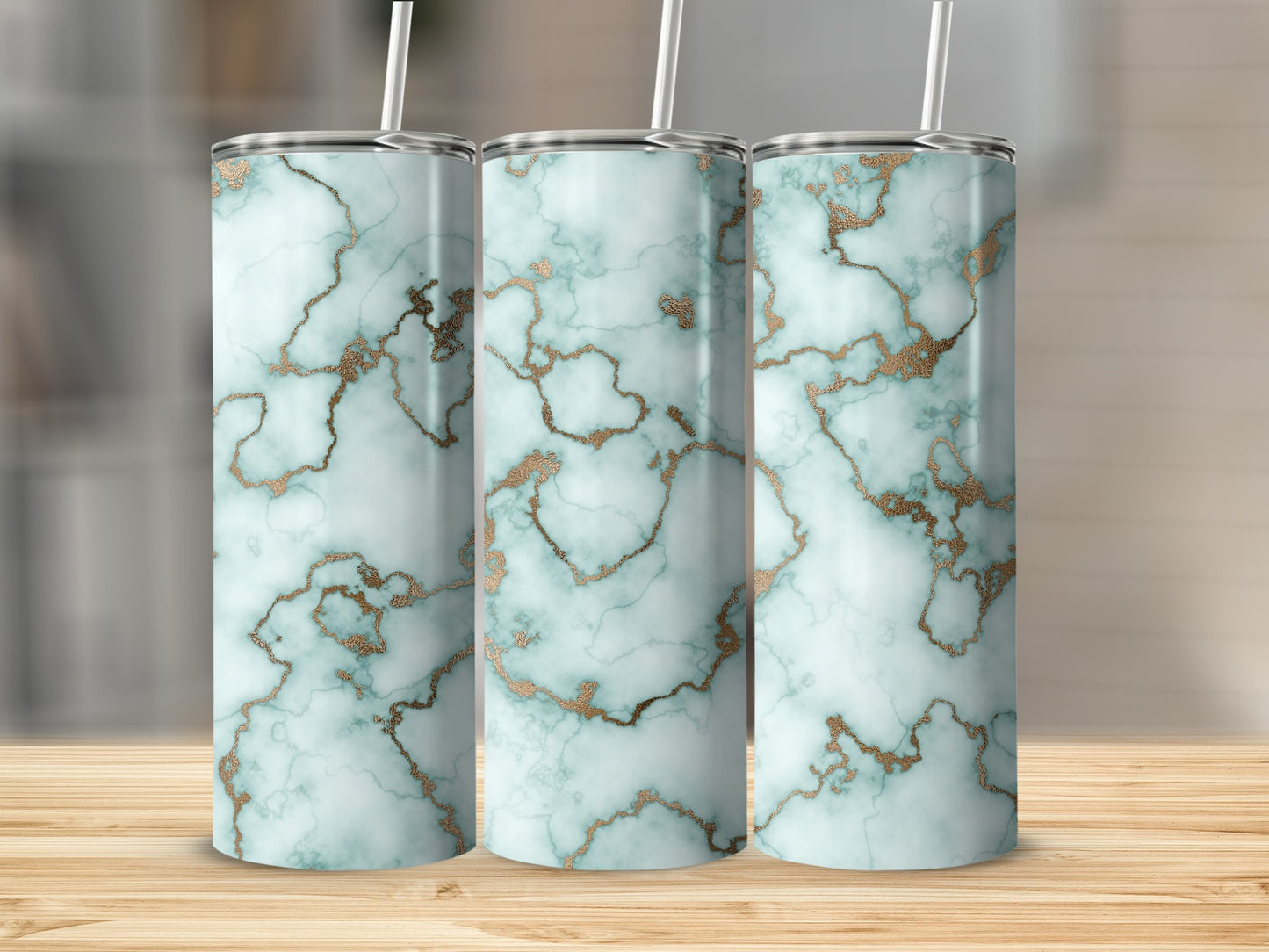 Turquoise And Gold Marbling Luxury Design Tumblers