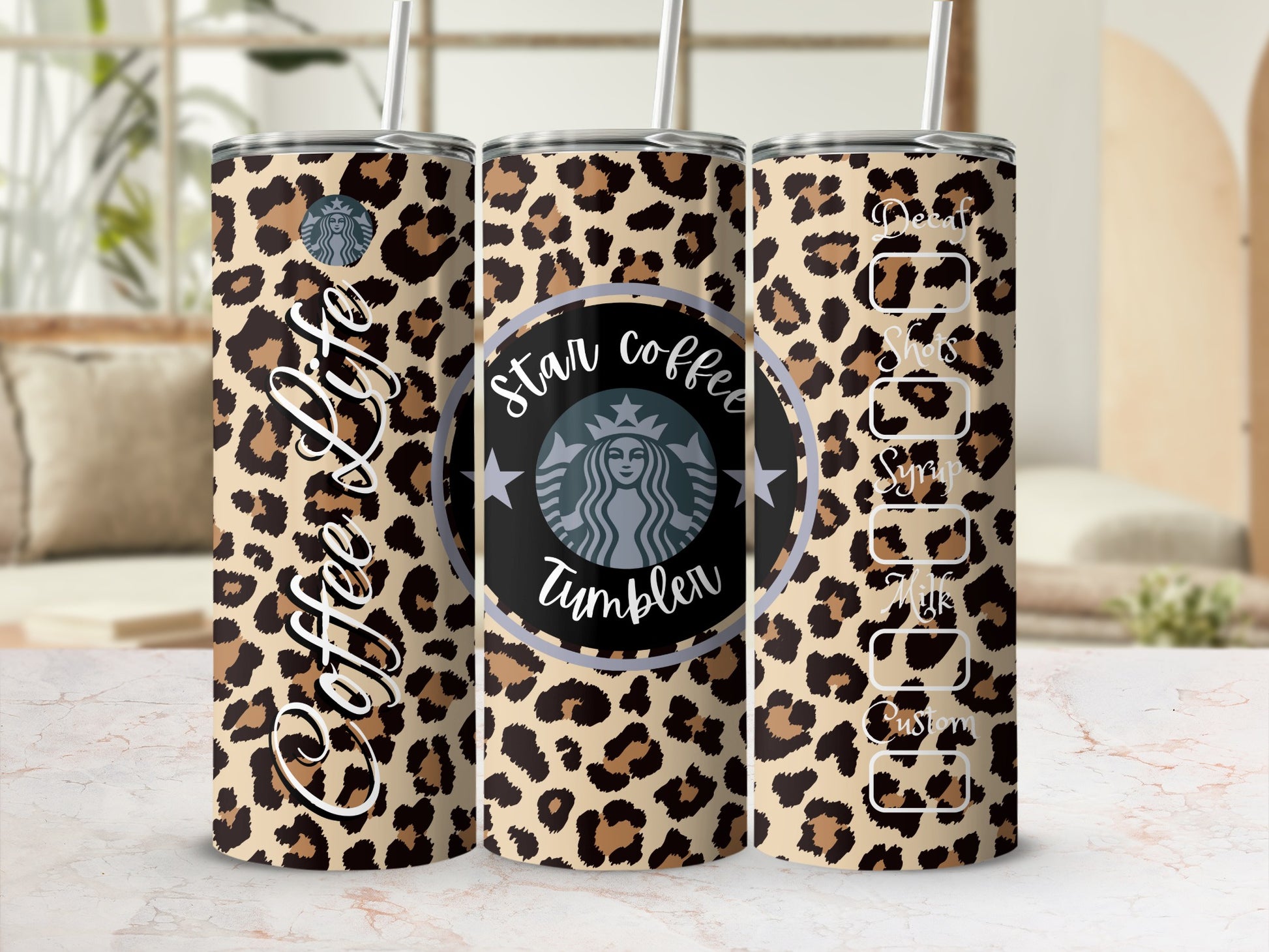 Leopard Print Star Coffee Life Customizable Tumbler