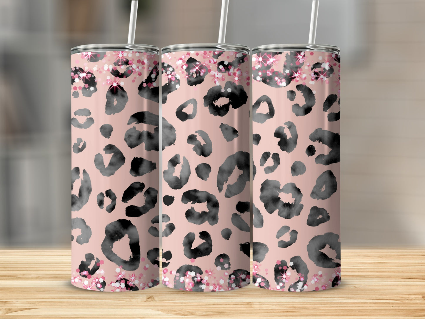 Pink Leopard Print with Floral Accents Tumbler