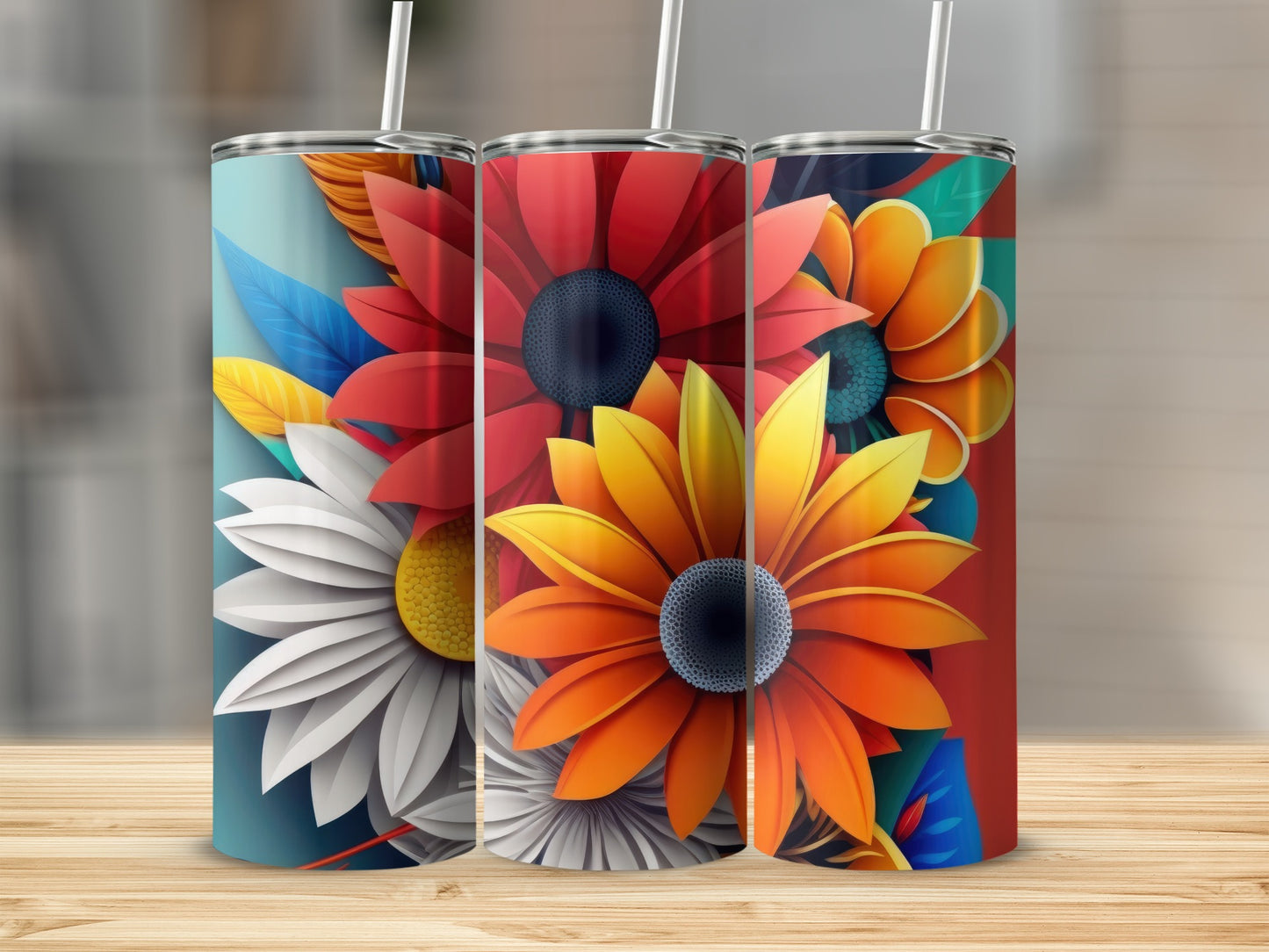 Vibrant Floral Design Tumbler Set for Stylish Drinkware