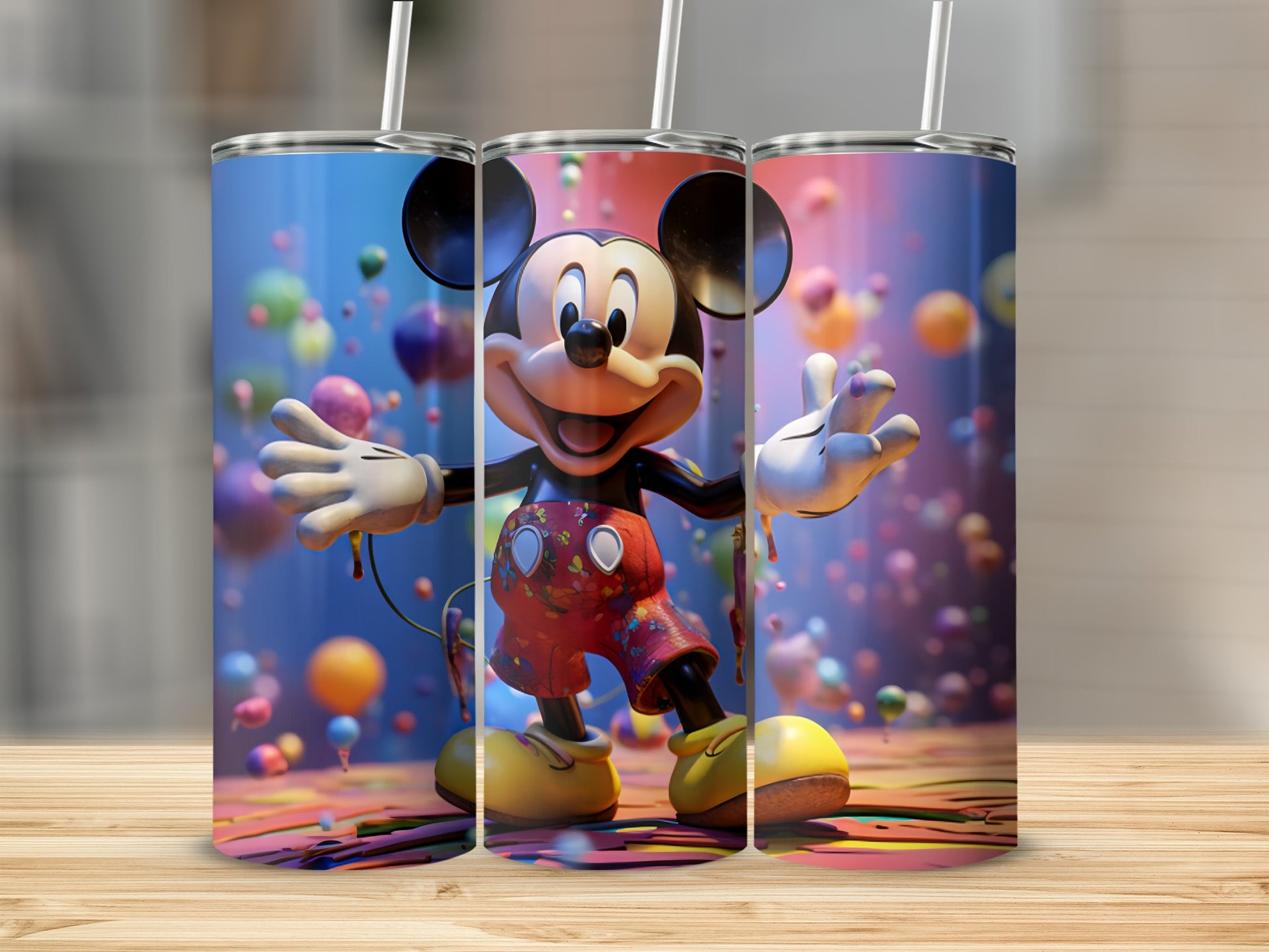 Colorful Mickey Mouse Tumbler with Joyful Balloons Design