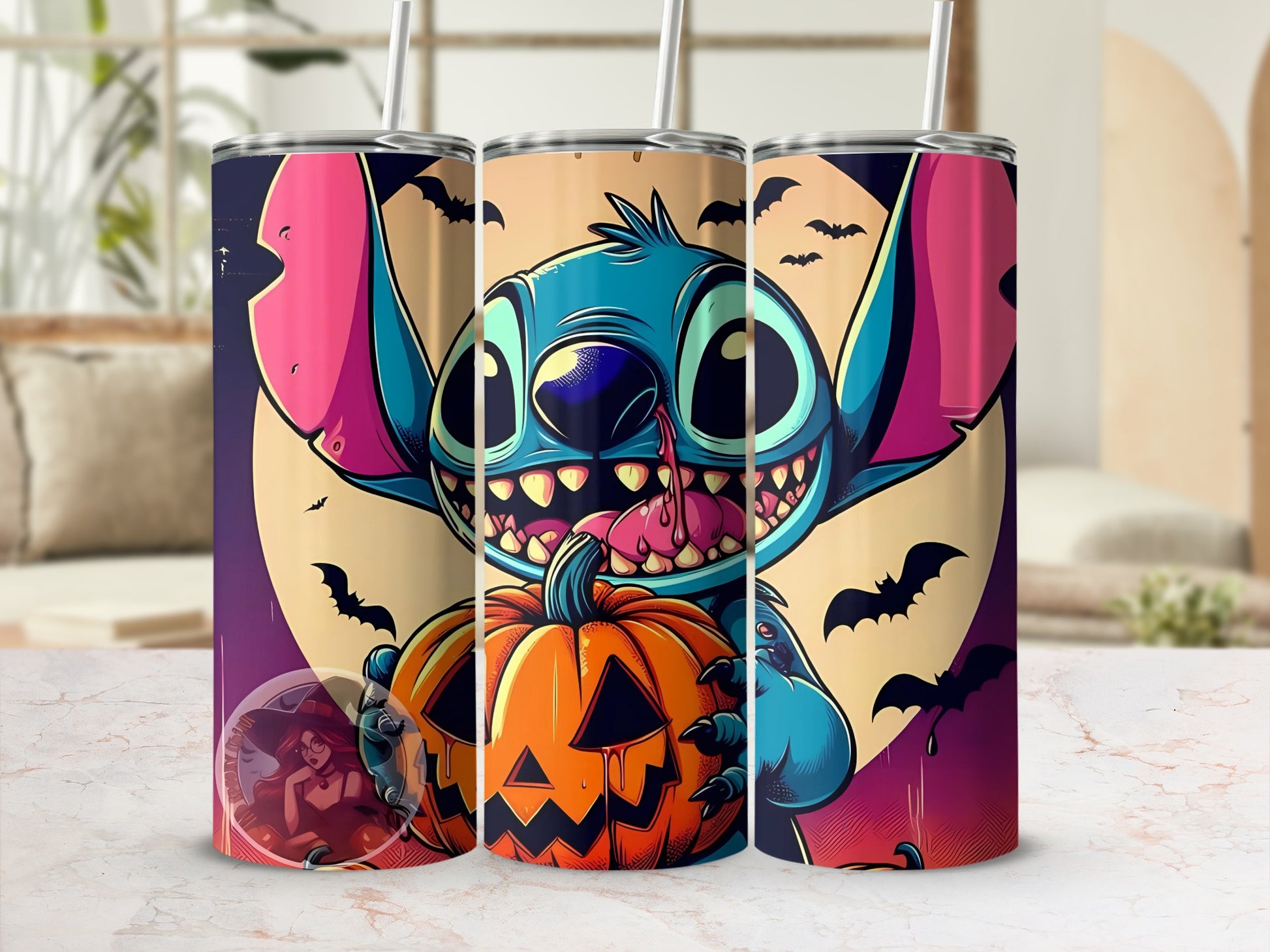 Spooky Halloween Character with Pumpkin Beverage Tumbler