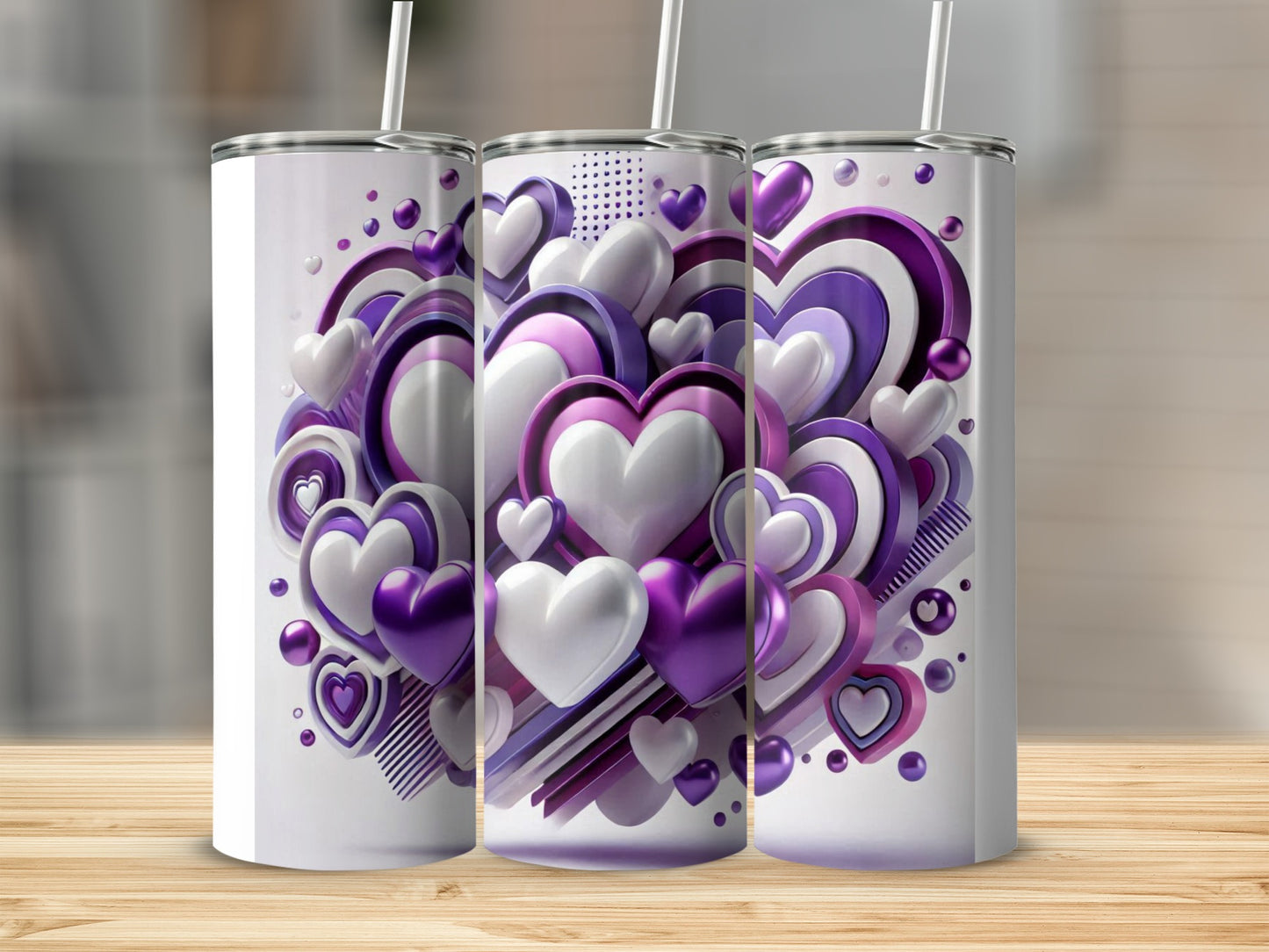 Purple white hearts abstract layered design product type