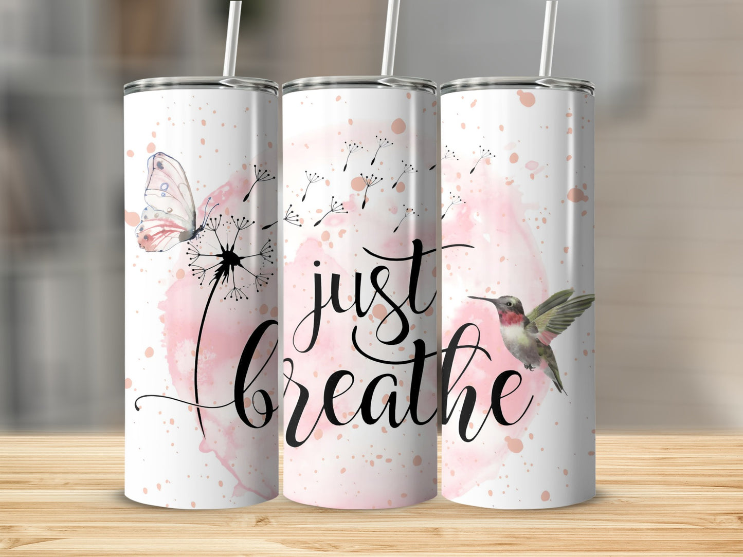 Just Breathe Floral Hummingbird Tumbler Cup Product