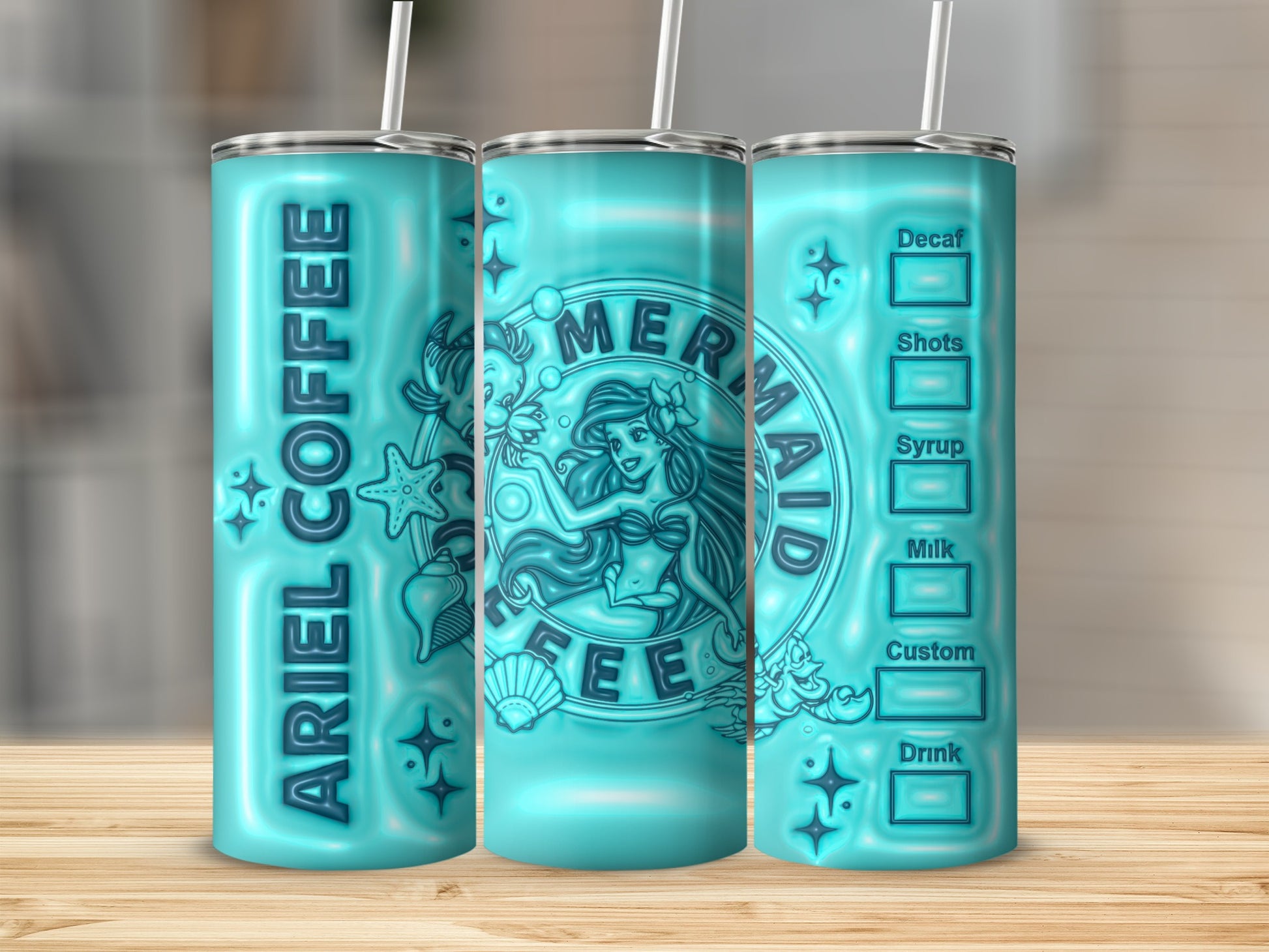 Ariel Coffee Mermaid Design Customizable Tumbler