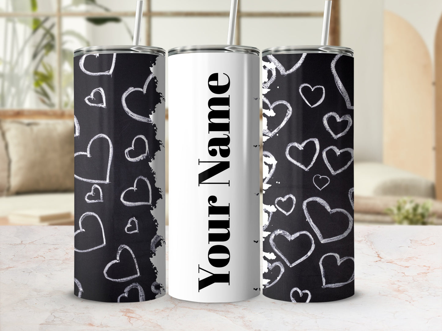 Chalk Heart Design Personalized Tumbler Cup