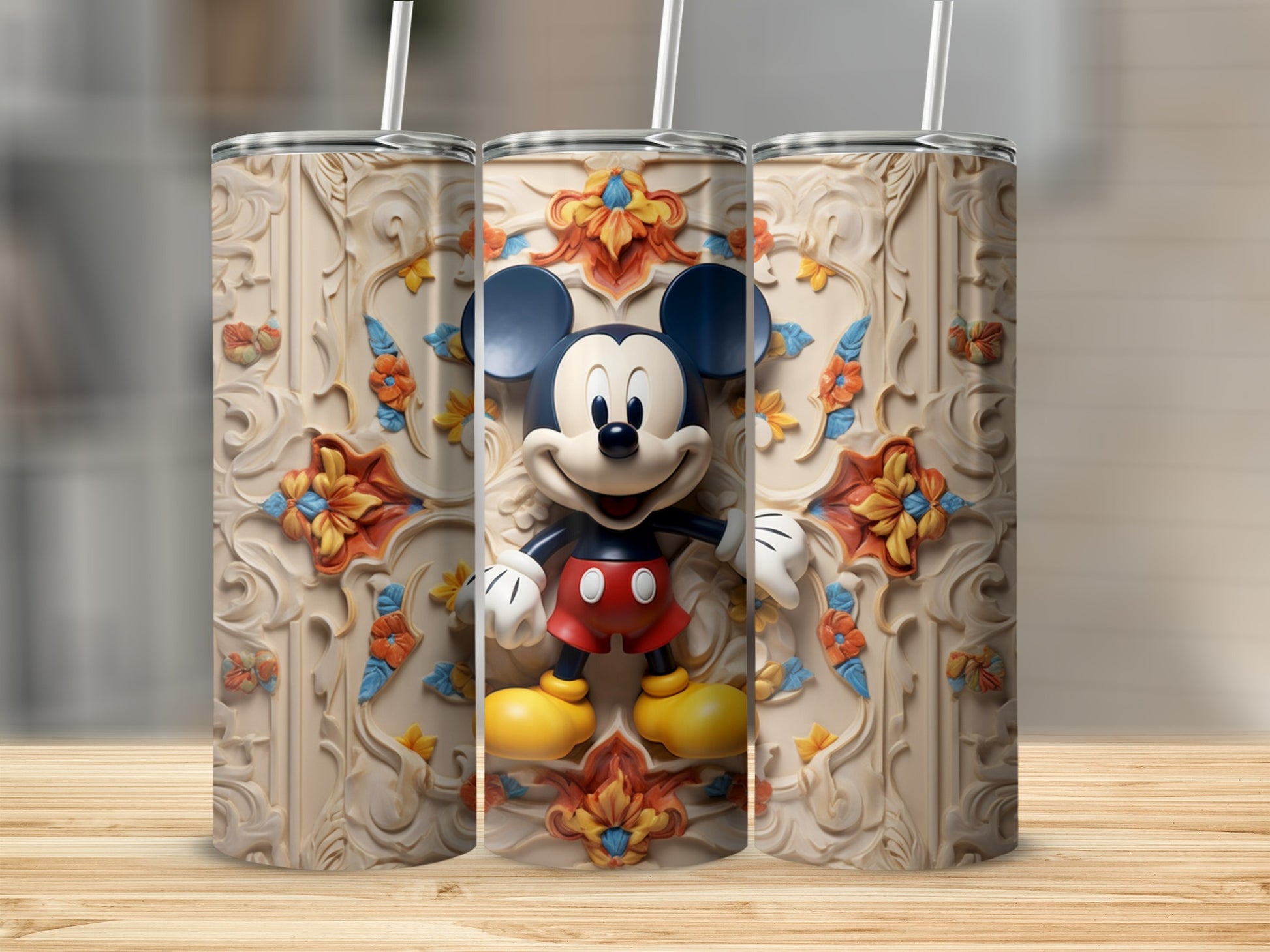 Vintage Mickey Mouse Floral Design Tumbler Product