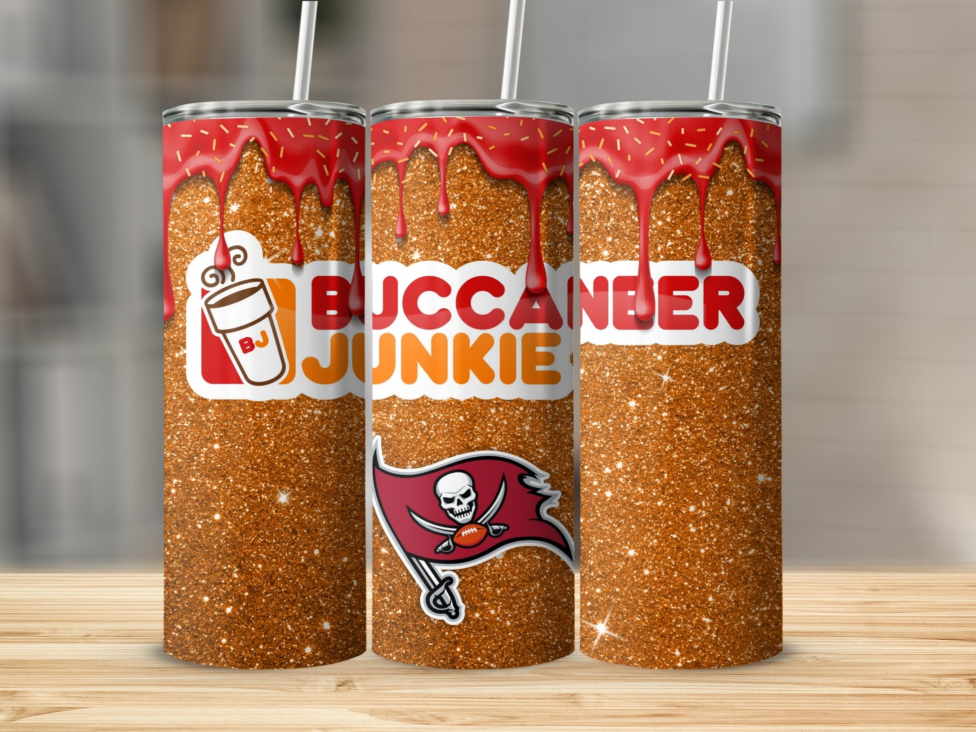 Buccaneer Junkie Glitter Tumbler with Straw