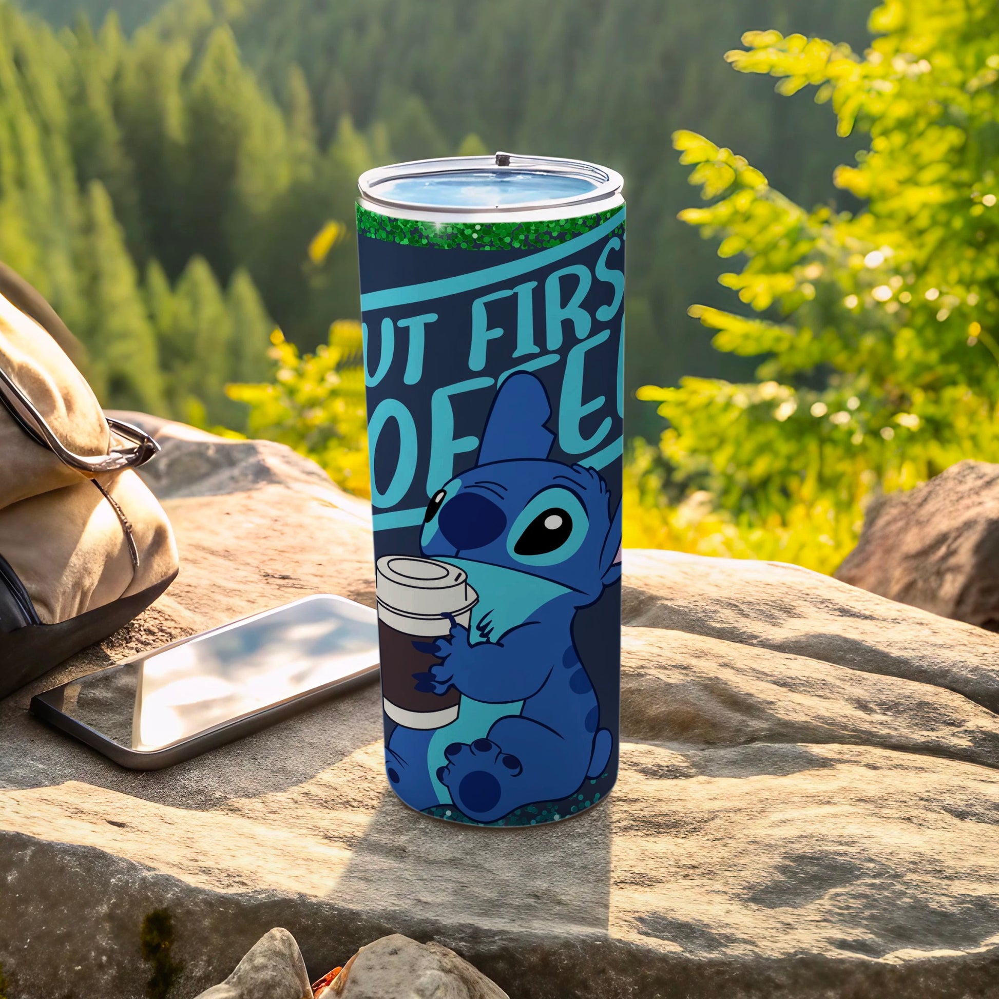 Cute Blue Alien with Coffee Design Tumbler Cup