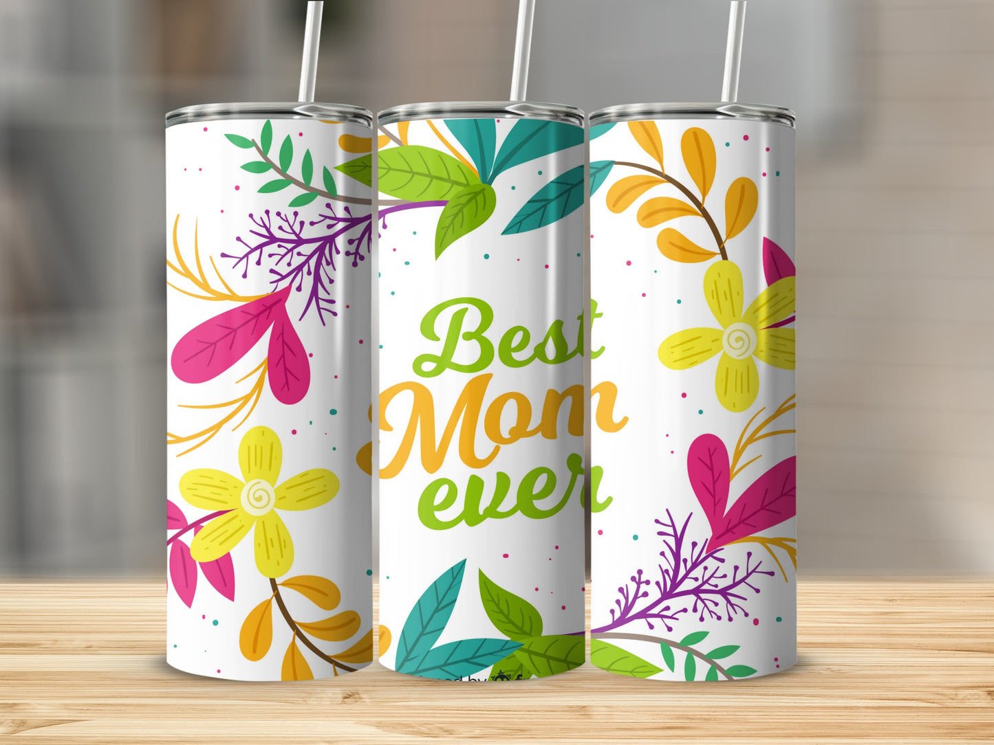Best Mom Ever Floral Tumbler with Straw Flask Tumbler