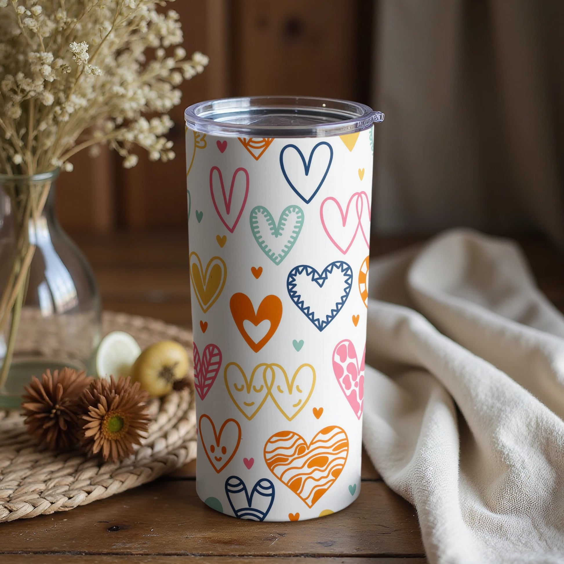 Colorful Heart Pattern Travel Mug for Coffee Lovers
