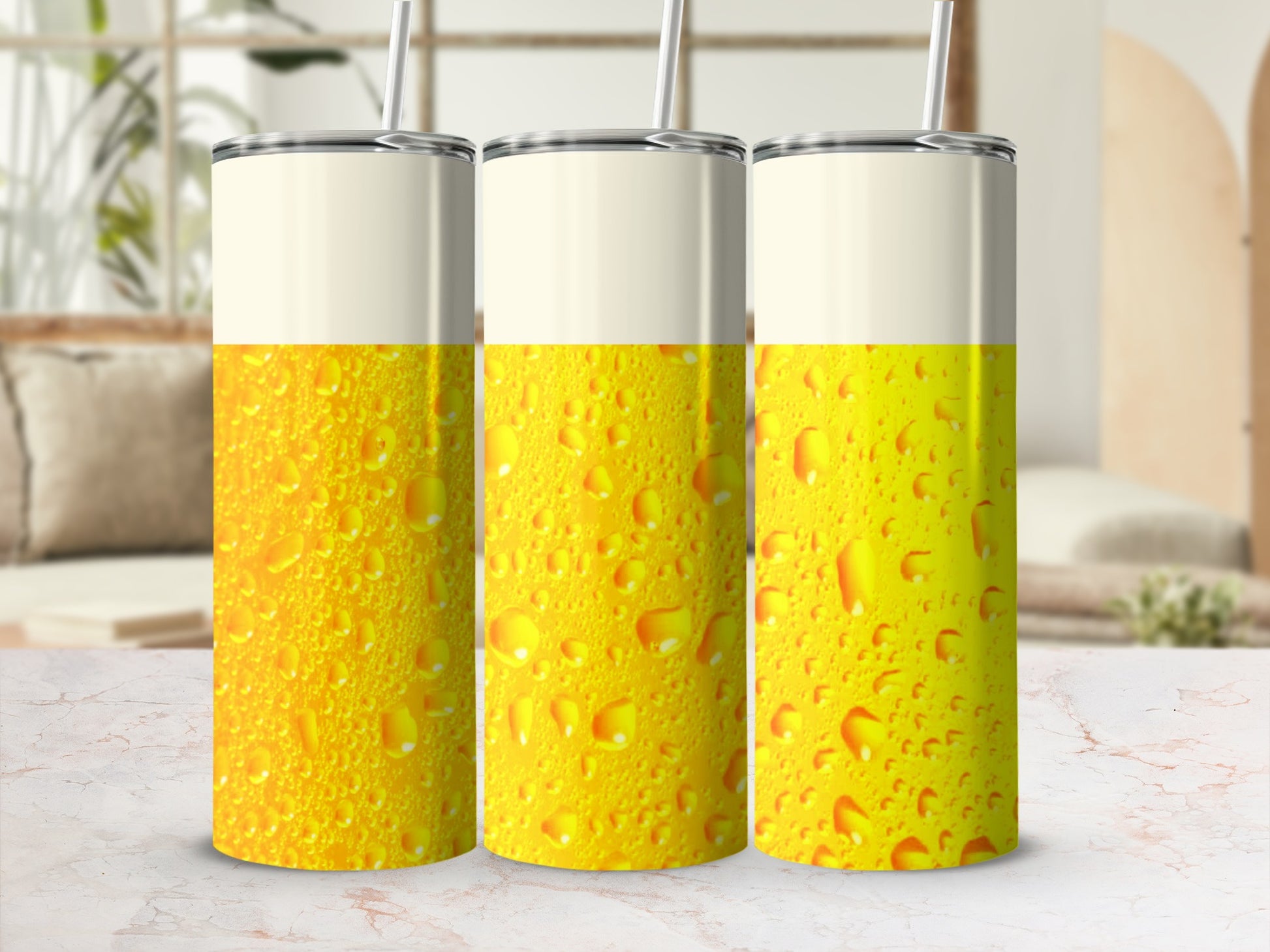Yellow Droplet Patterned Tumbler for Beverage Lovers
