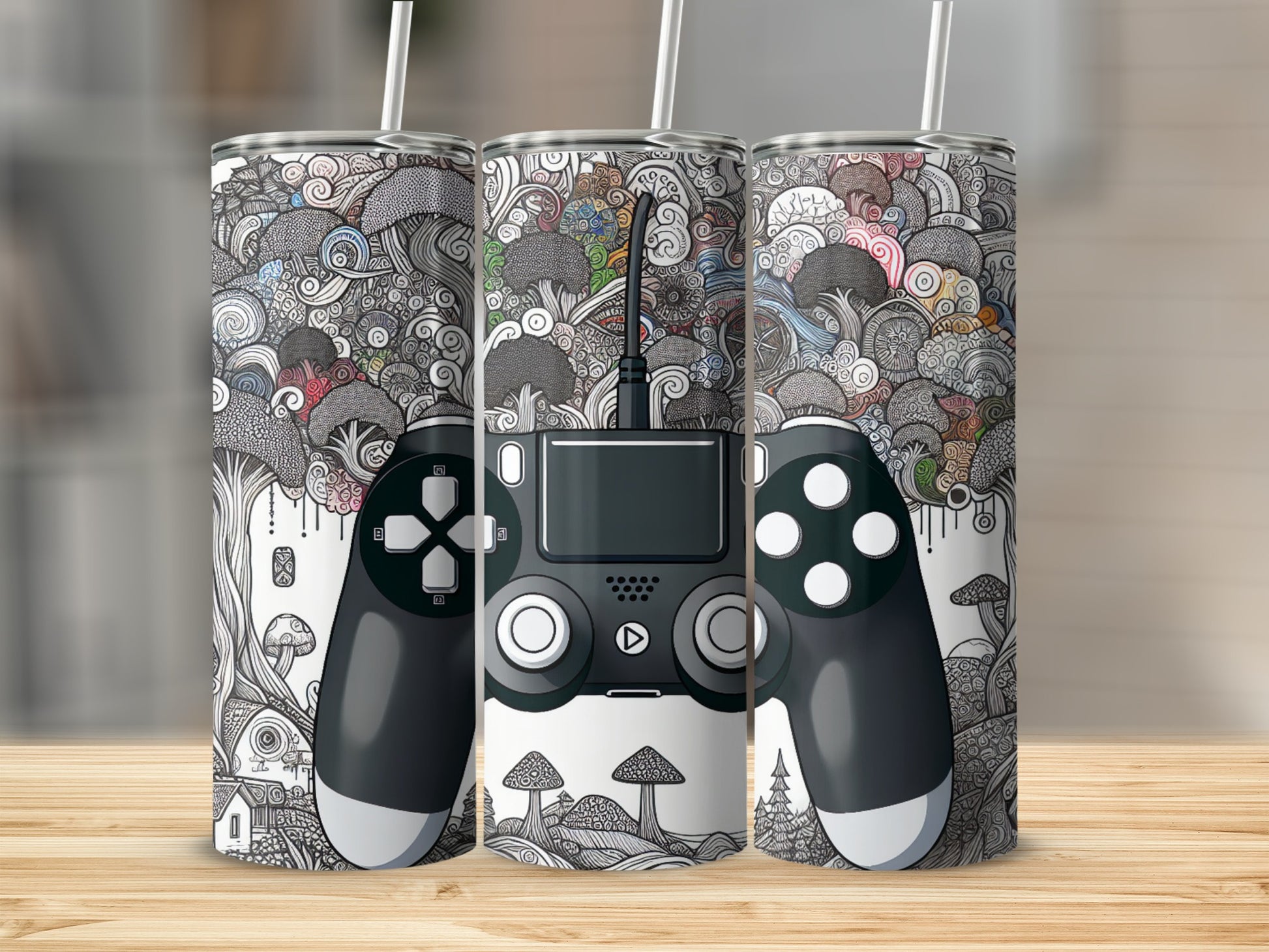Retro Gaming Controller Tumbler with Doodle Art Design