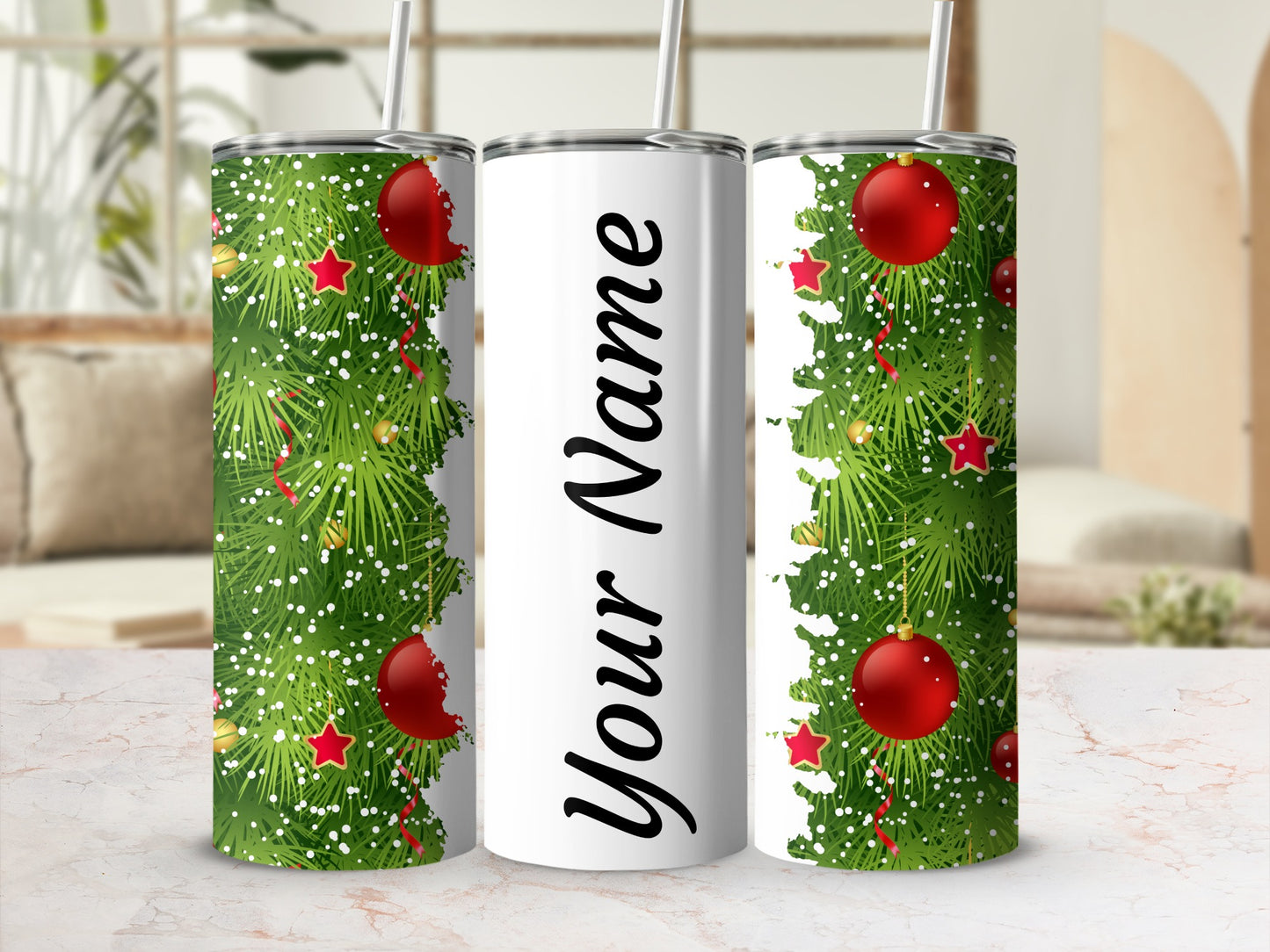 Personalized Christmas Tree Design Tumbler Cup
