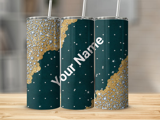 Personalized Gold and Diamond Glitter Tumbler