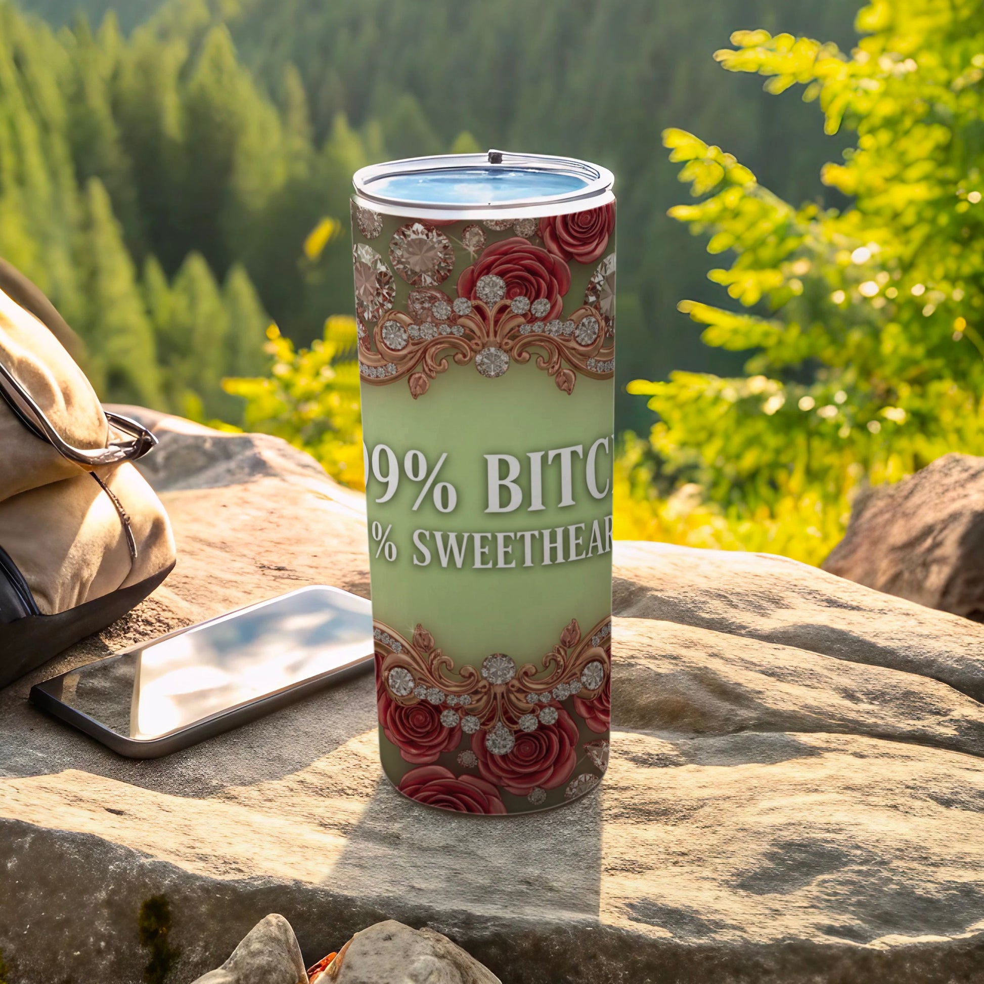 99% Bitch 1% Sweetheart Floral Design Tumbler Cup