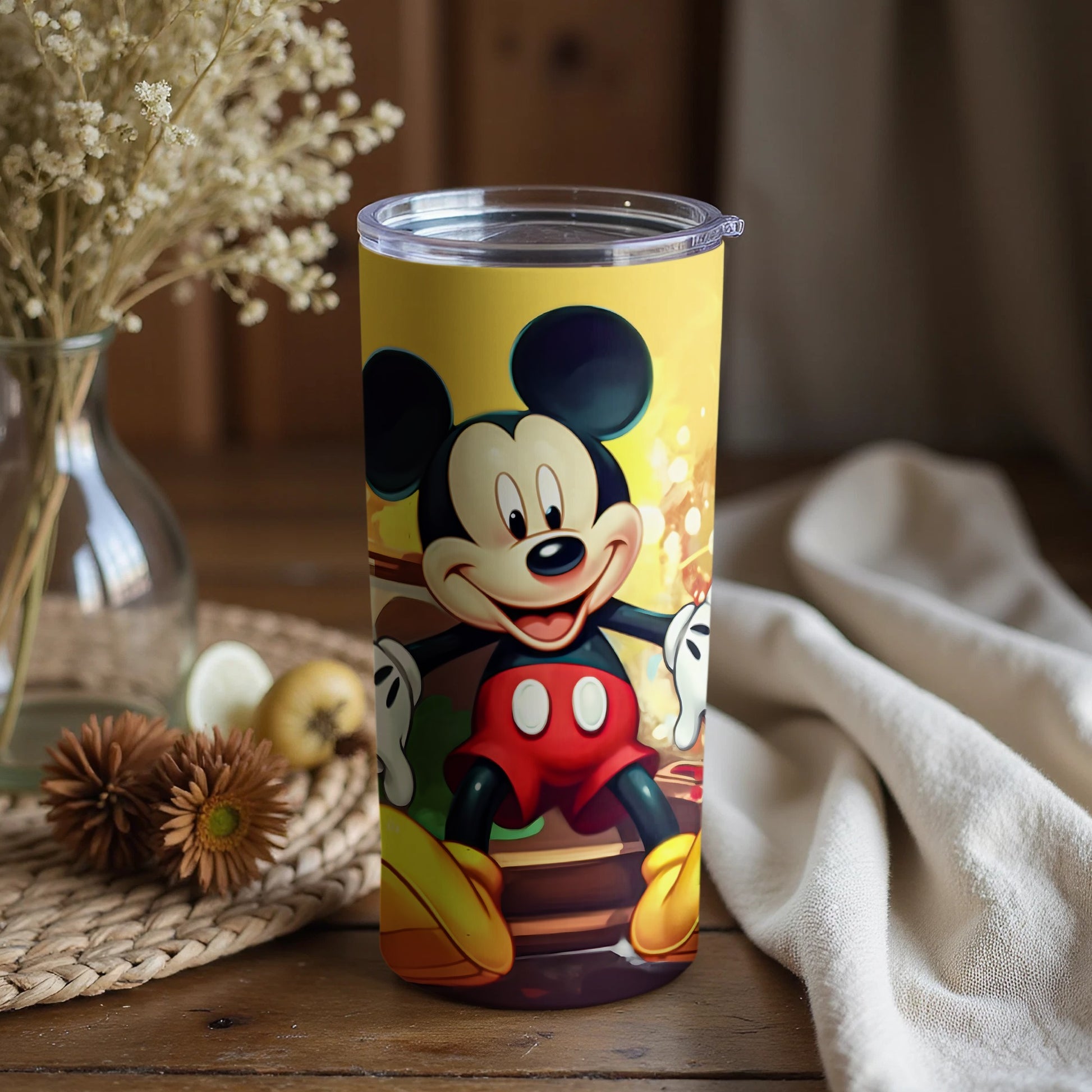 Playful Mickey Mouse character travel tumbler