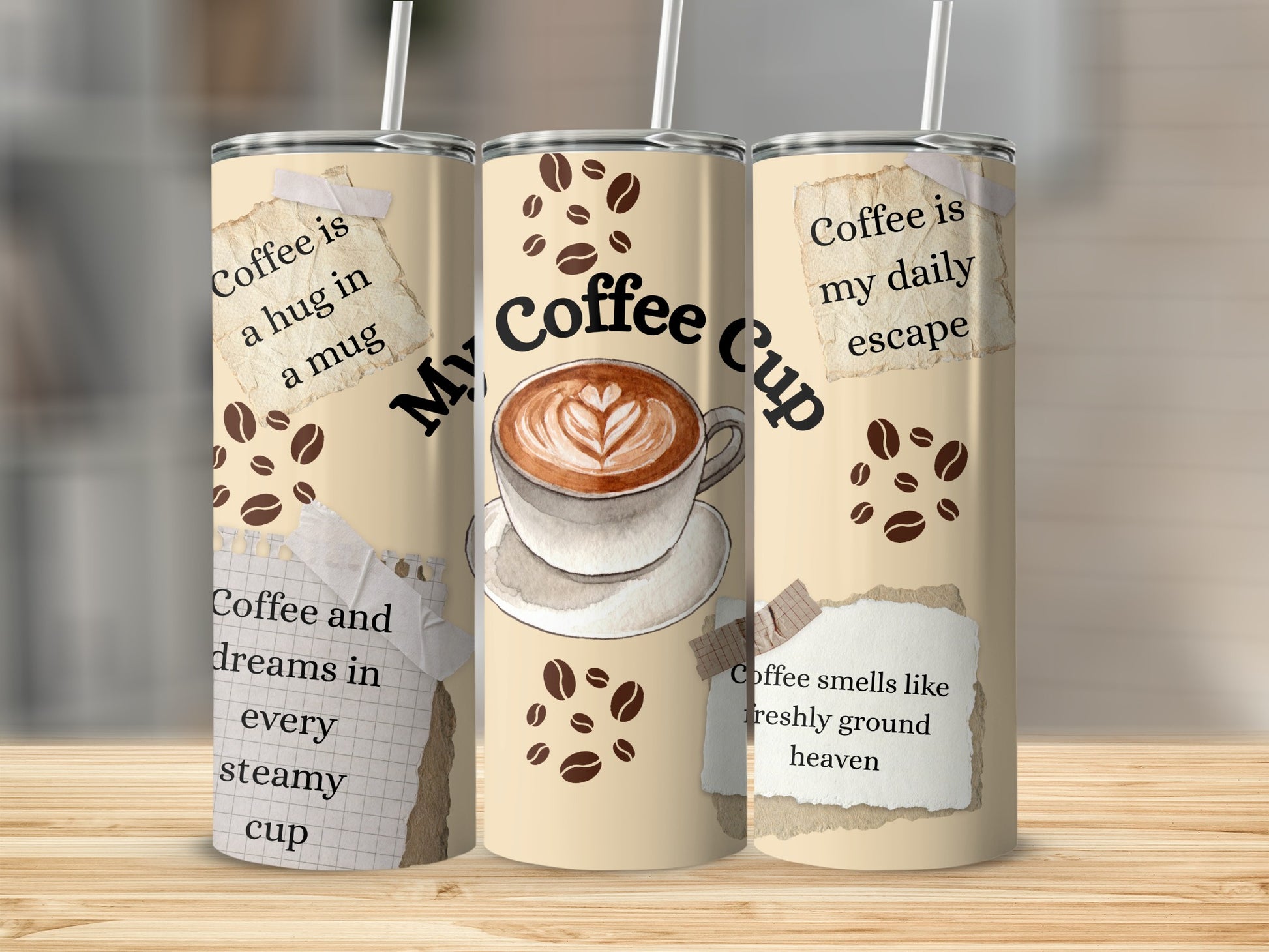 Coffee Themed Stainless Steel Insulated Tumbler