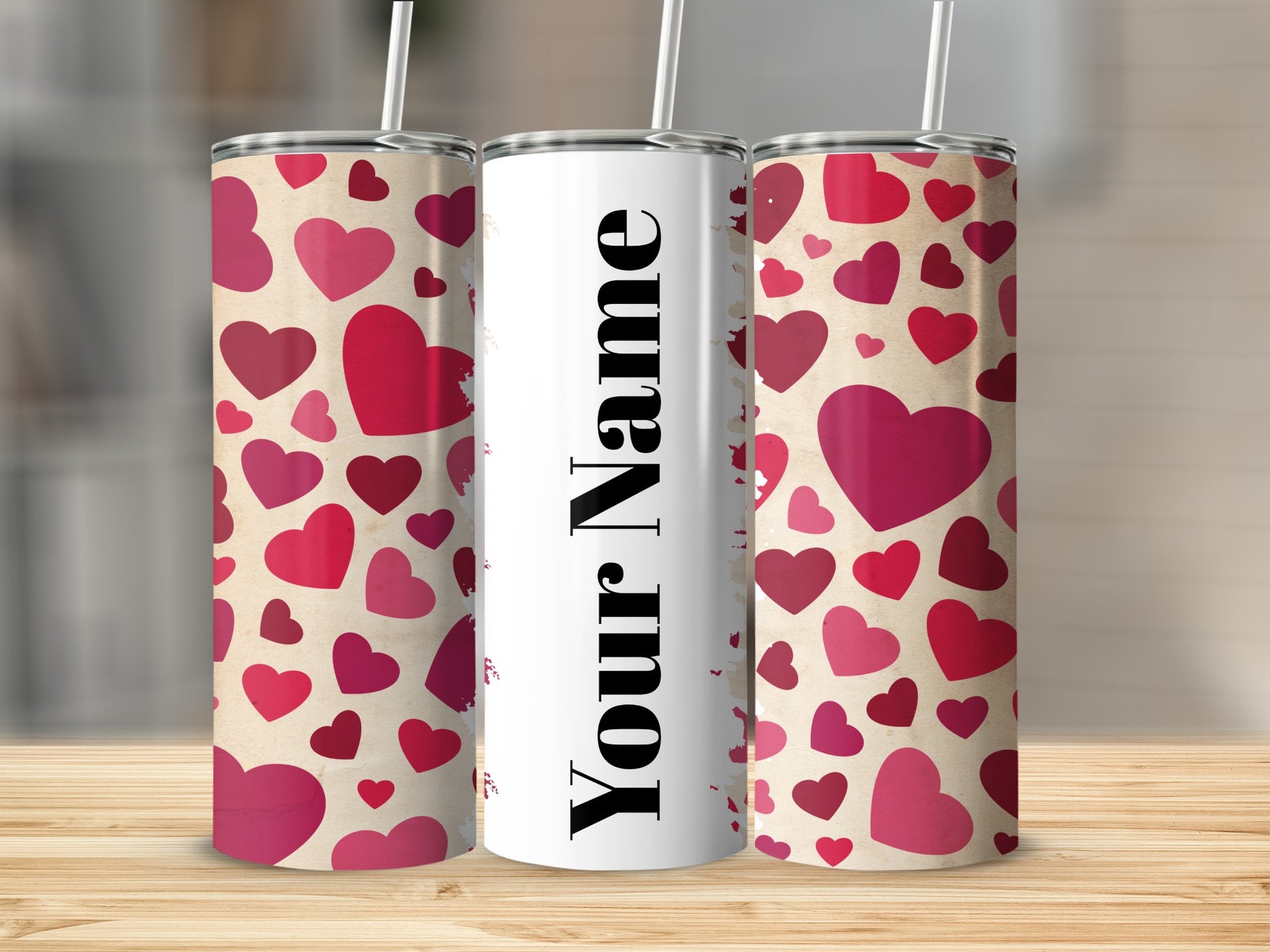 Customizable Heart Pattern Tumbler with Your Name