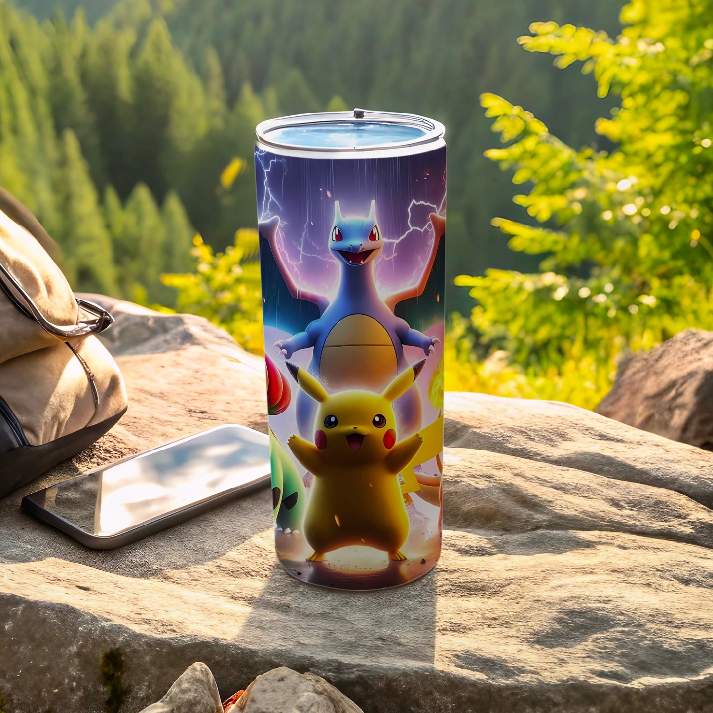 Pikachu and Charizard Design Insulated Tumbler Cup