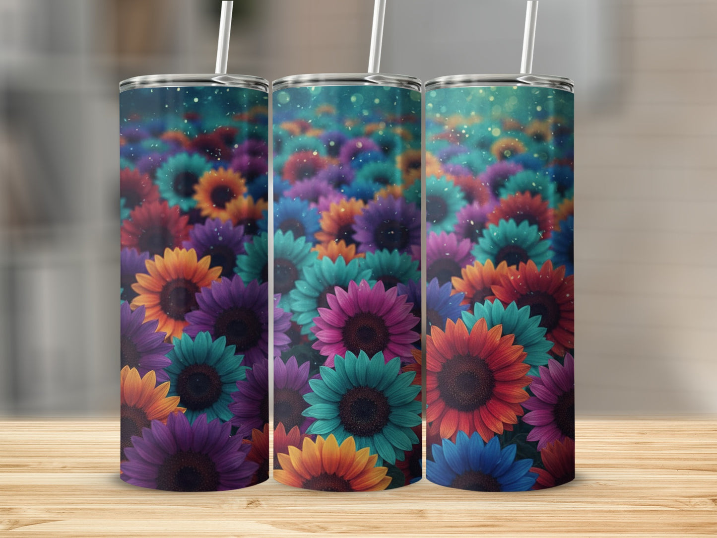 Colorful Floral Design Stainless Steel Tumbler Cup